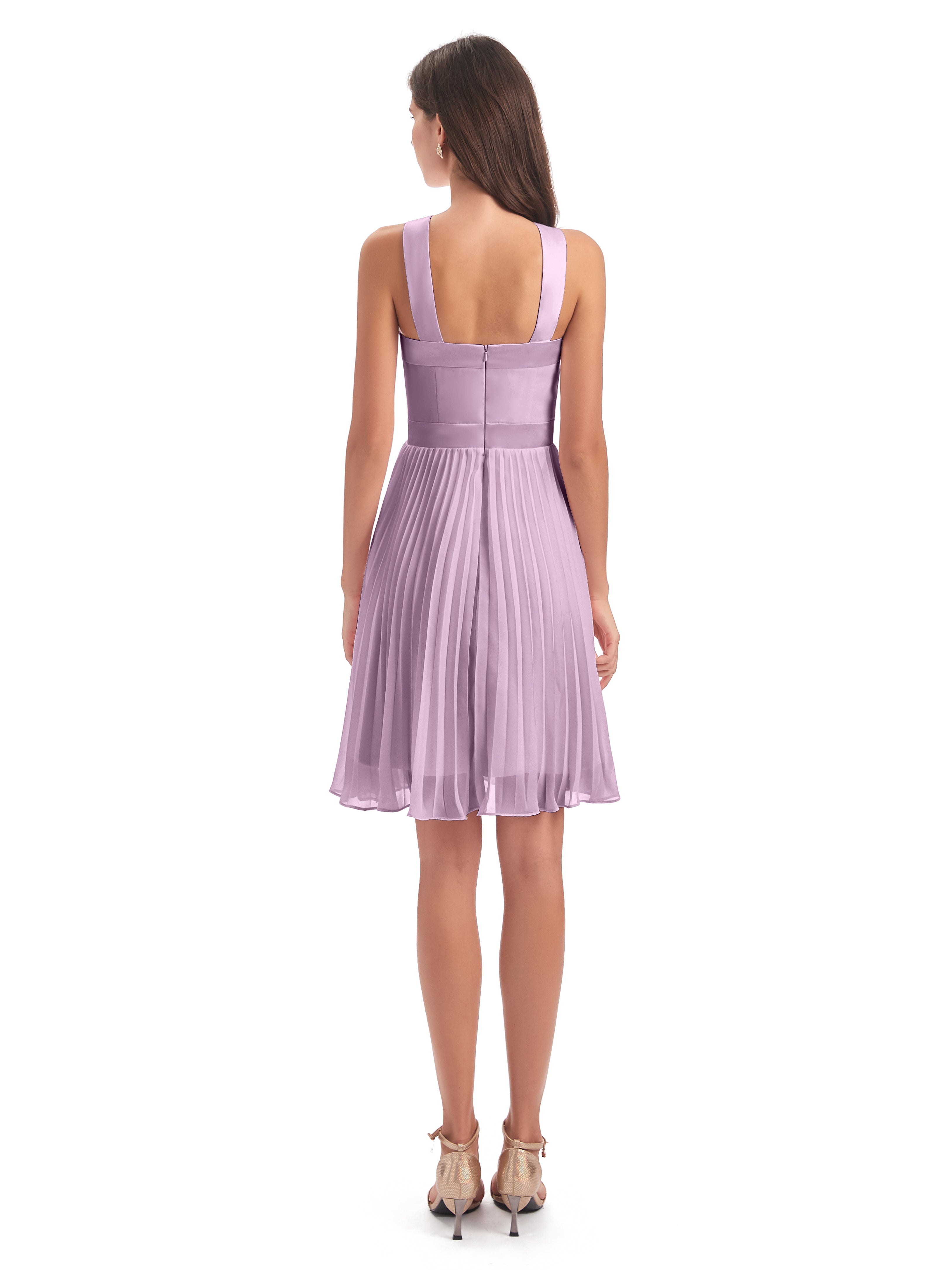 Robes De Demoiselle D'Honneur Glycine Longueur Genou Plis Bretelles Robes Demoiselle D'Honneur