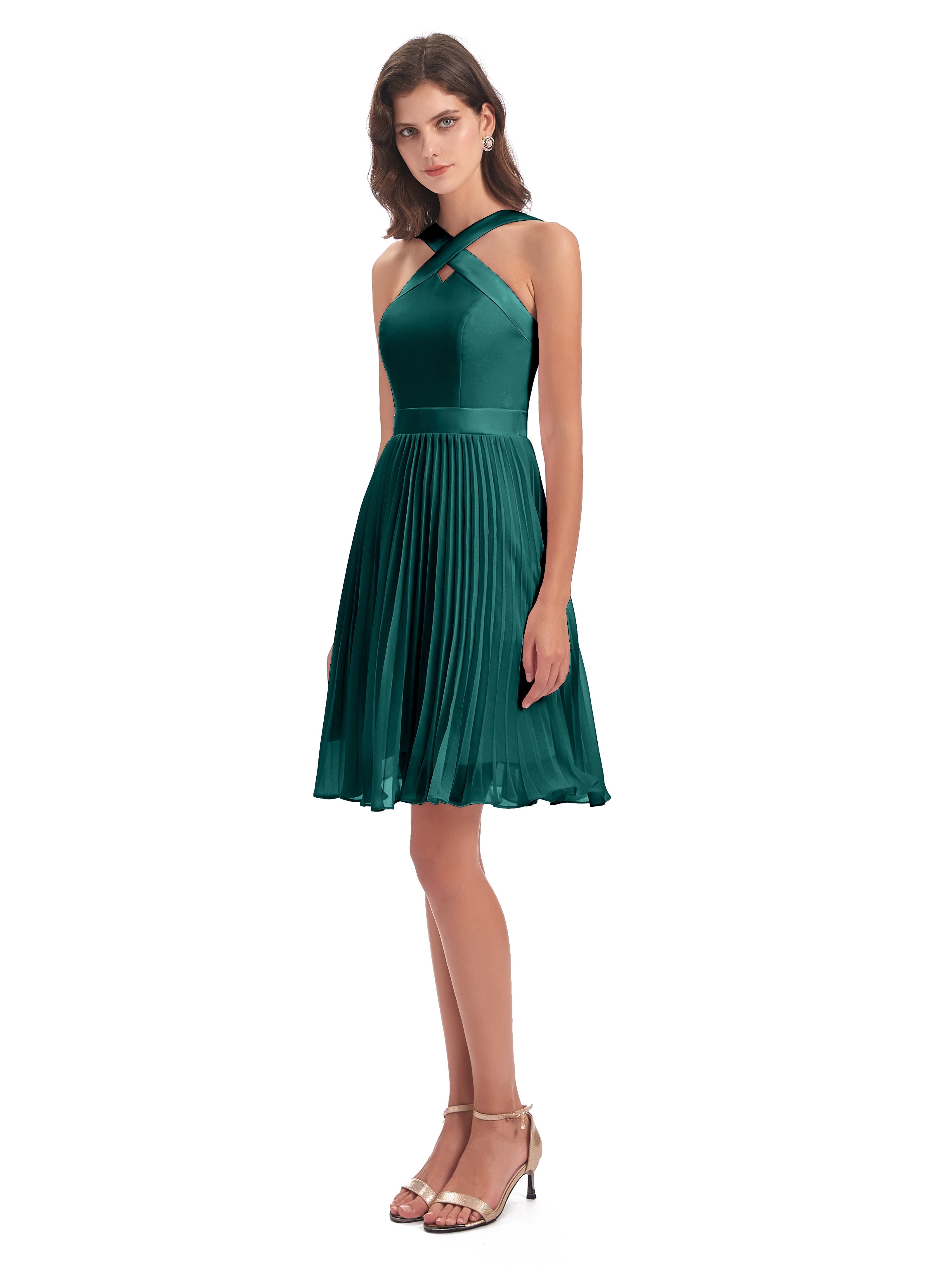 Robe Demoiselle D Honneur Bleu Paon Longueur Genou Plis Bretelles Robes Demoiselle D'Honneur