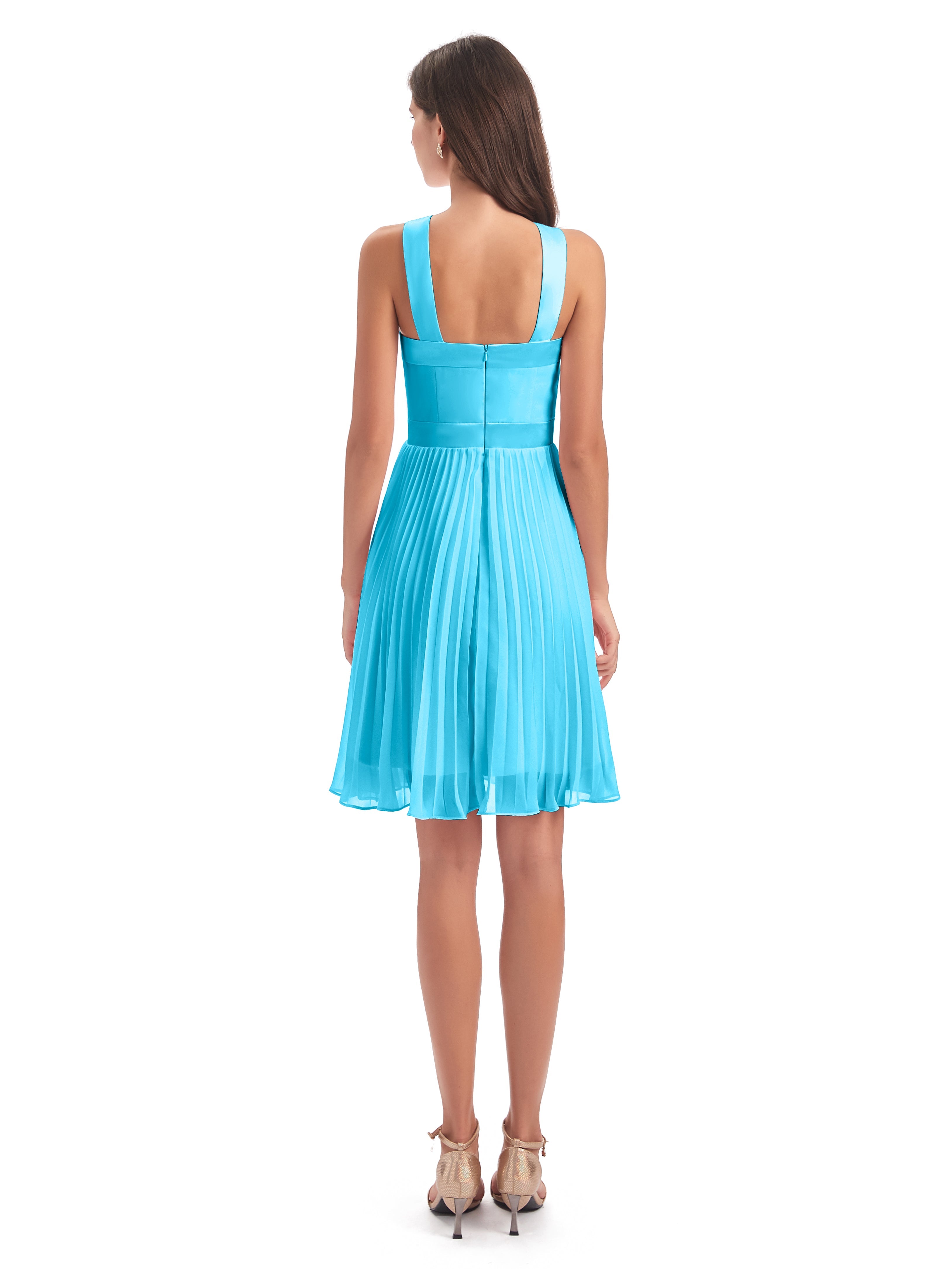 Robe De Demoiselle D'Honneur En Piscine Longueur Genou Plis Bretelles Robes Demoiselle D'Honneur
