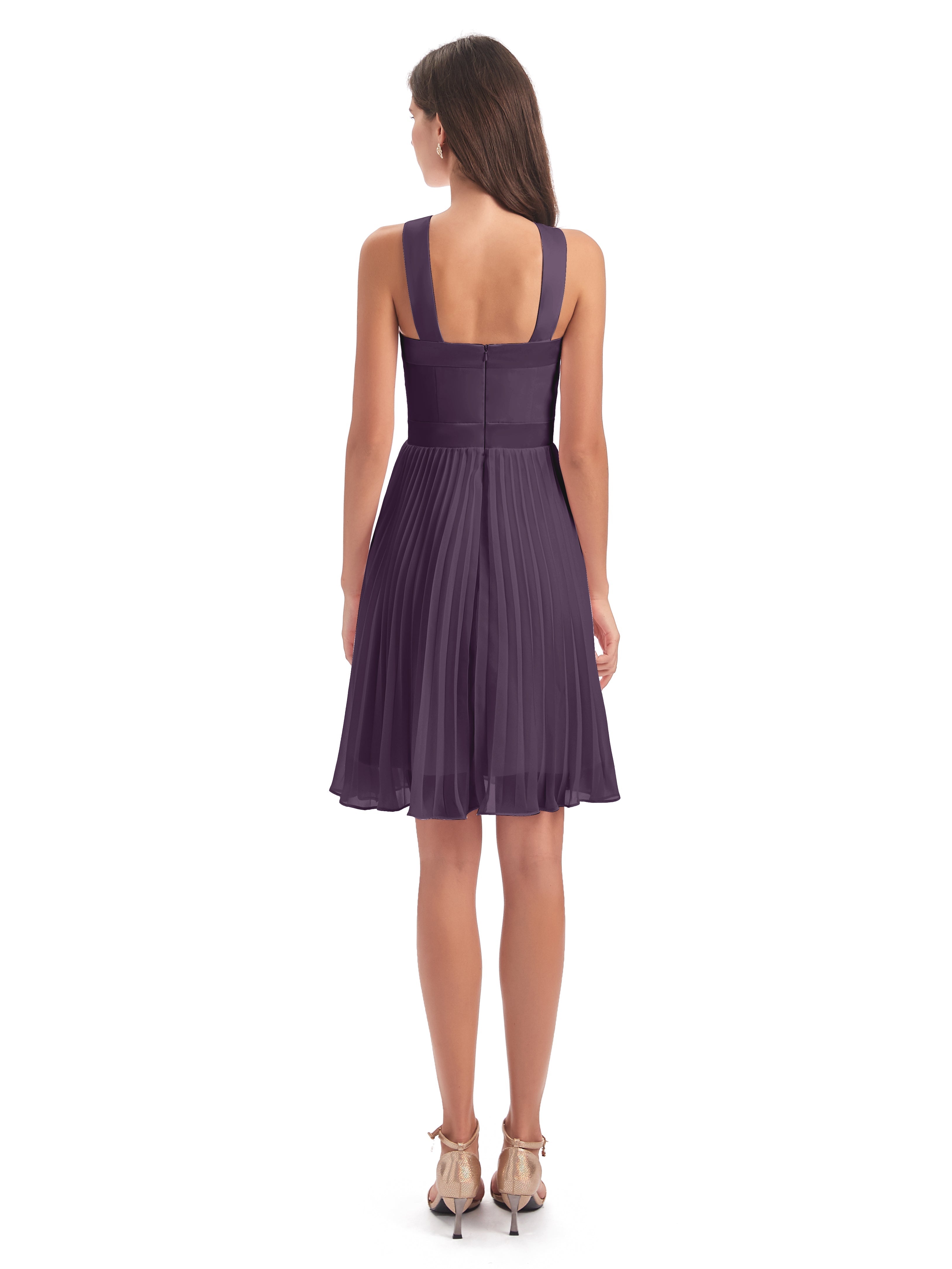 Robe Demoiselle D Honneur Plume Longueur Genou Plis Bretelles Robes Demoiselle D'Honneur