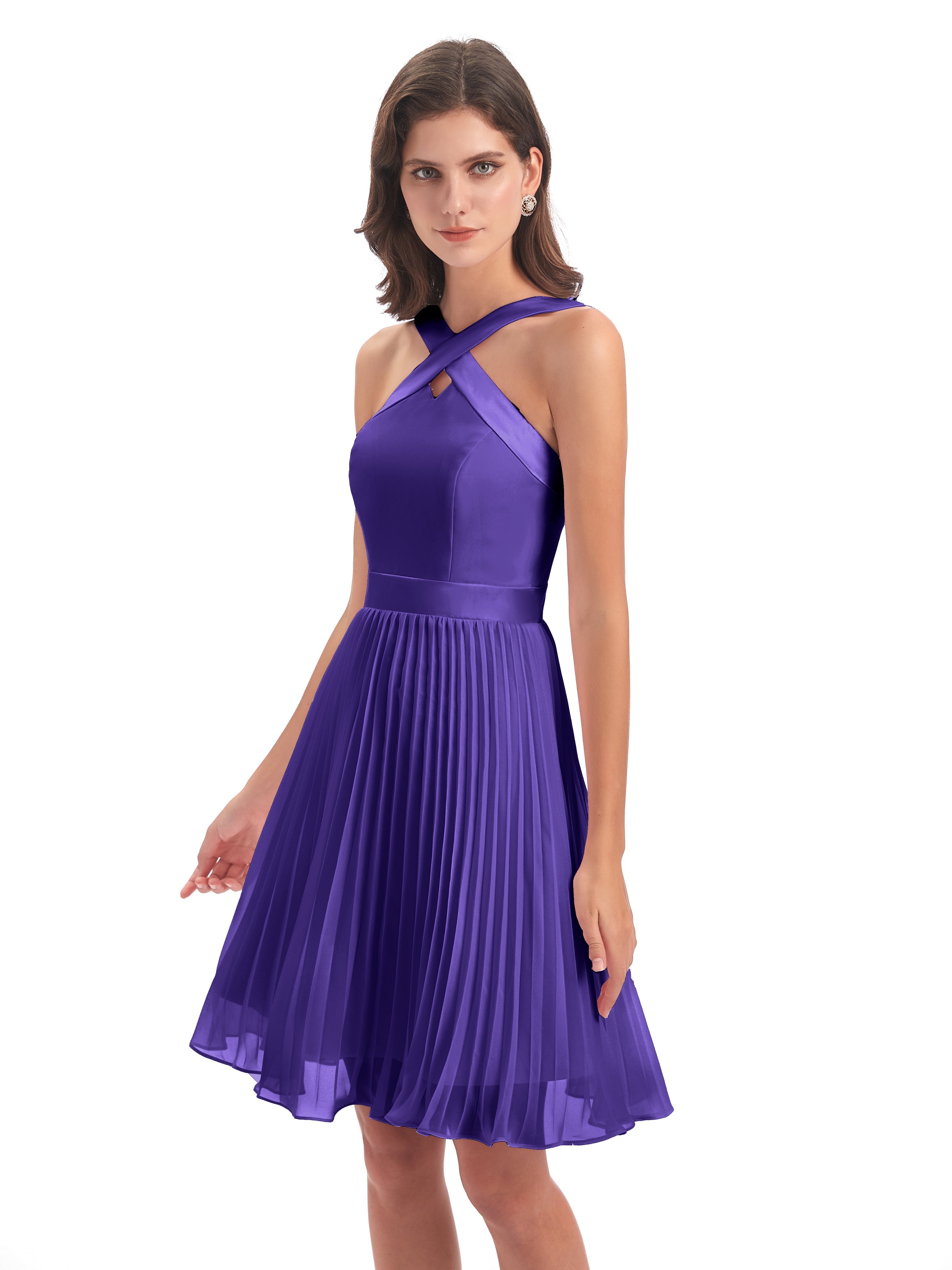 Robes De Demoiselle D'Honneur En Régence Longueur Genou Plis Bretelles Robes Demoiselle D'Honneur