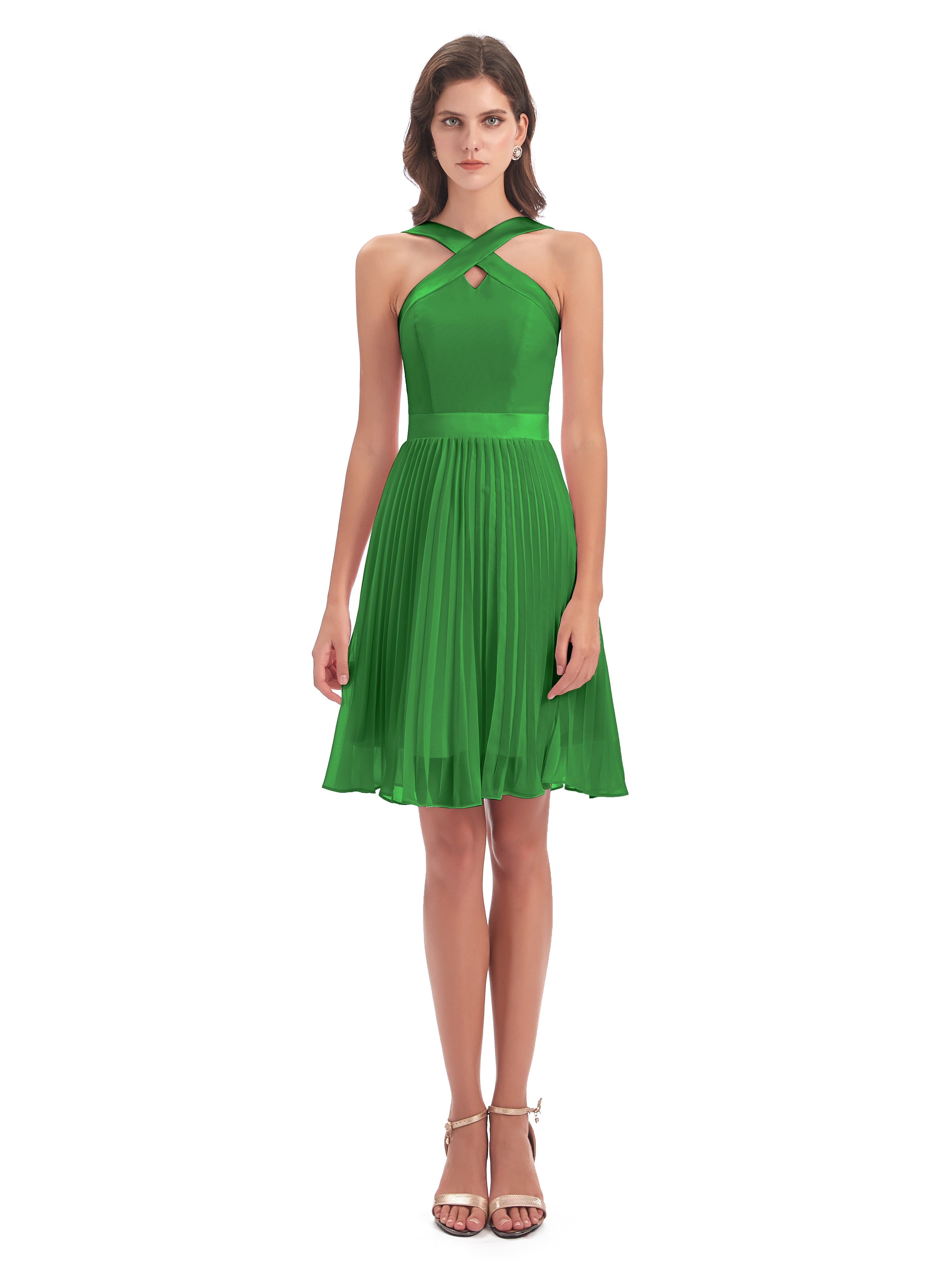 Demoiselle D Honneur Vert Longueur Genou Plis Bretelles Robes Demoiselle D'Honneur