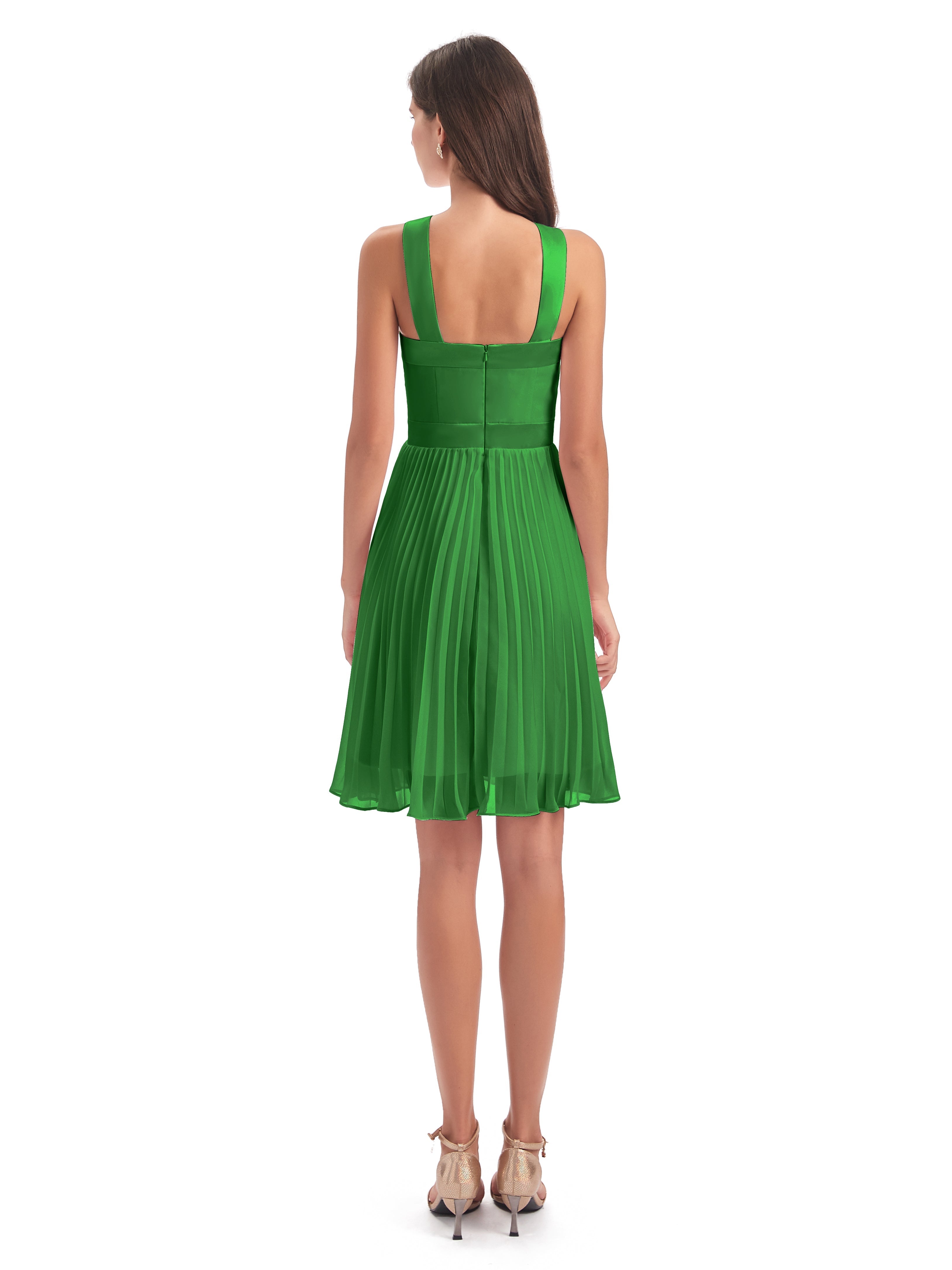 Demoiselle D Honneur Vert Longueur Genou Plis Bretelles Robes Demoiselle D'Honneur