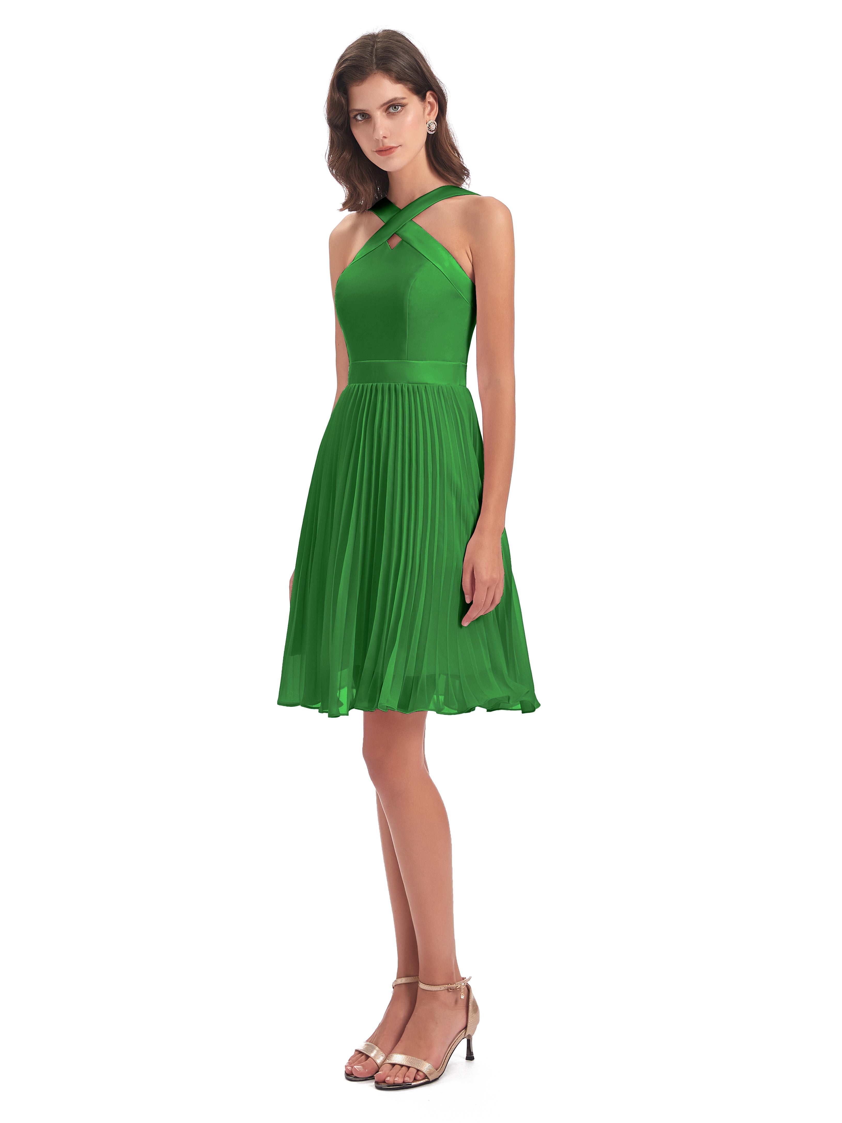 Demoiselle D Honneur Vert Longueur Genou Plis Bretelles Robes Demoiselle D'Honneur