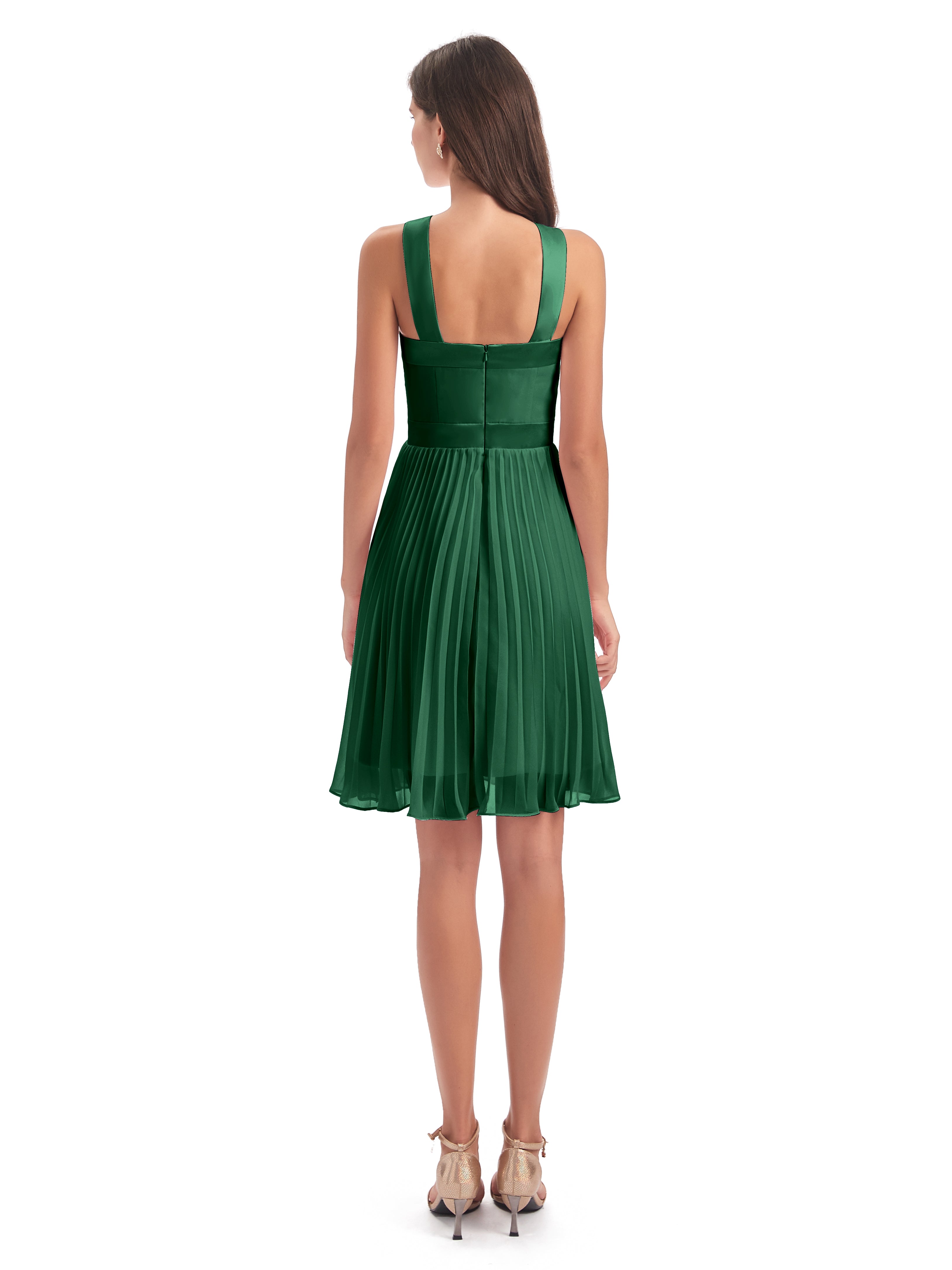 Robes De Demoiselle D'Honneur Vert Foncé Longueur Genou Plis Bretelles Robes Demoiselle D'Honneur