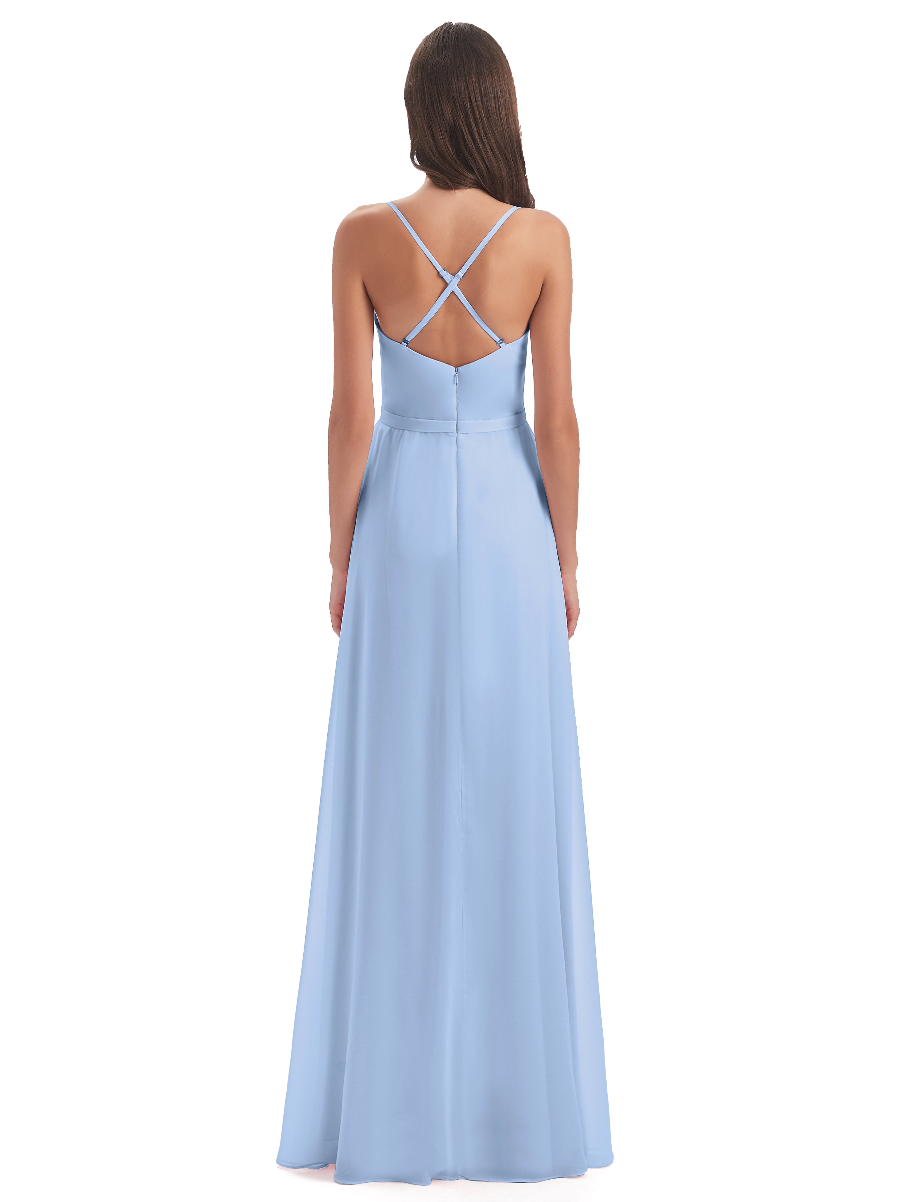 Robe Longue Bleu Ciel Demoiselle D Honneur Fendue Devant Robes Demoiselle D'Honneur À Volants