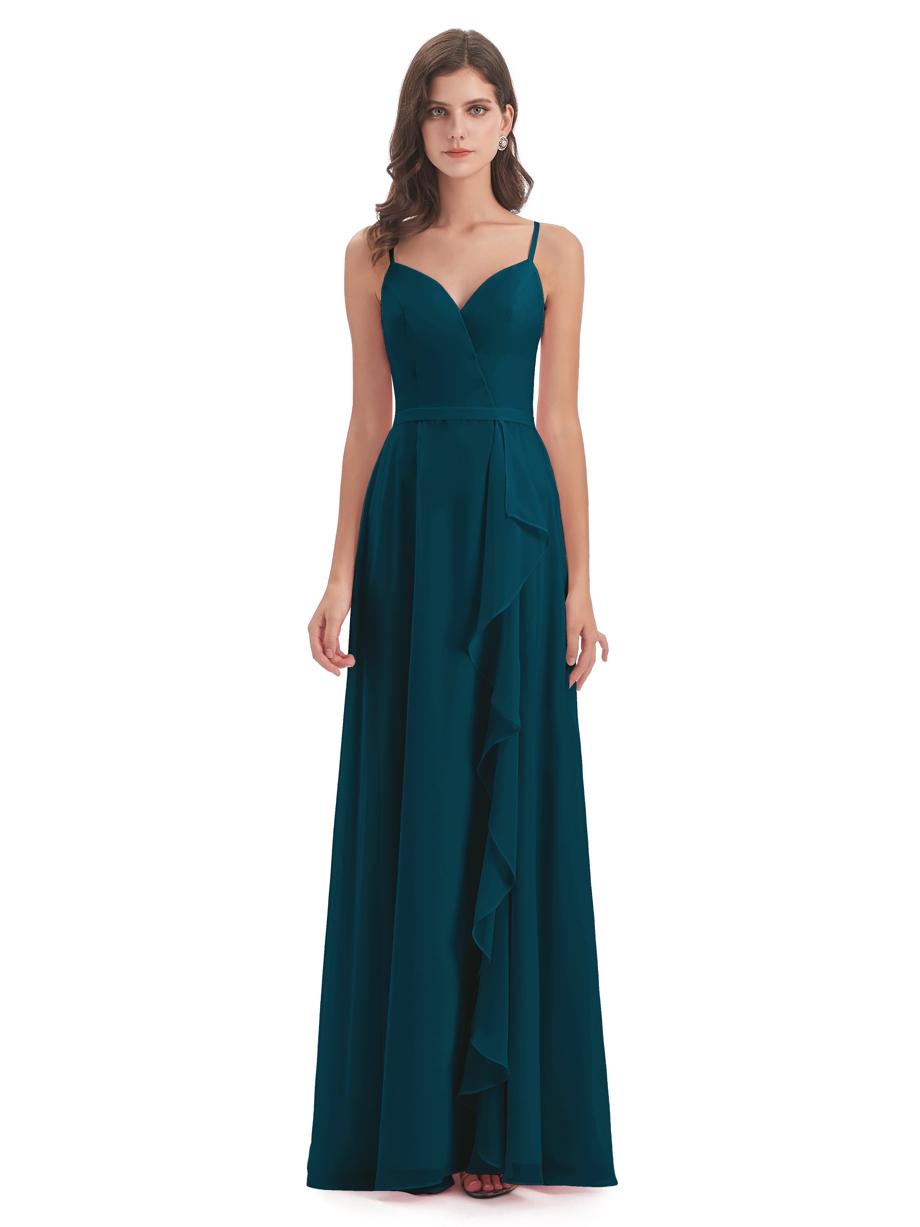 Robe De Demoiselle D'Honneur Bleu Encre Fendue Devant Robes Demoiselle D'Honneur À Volants