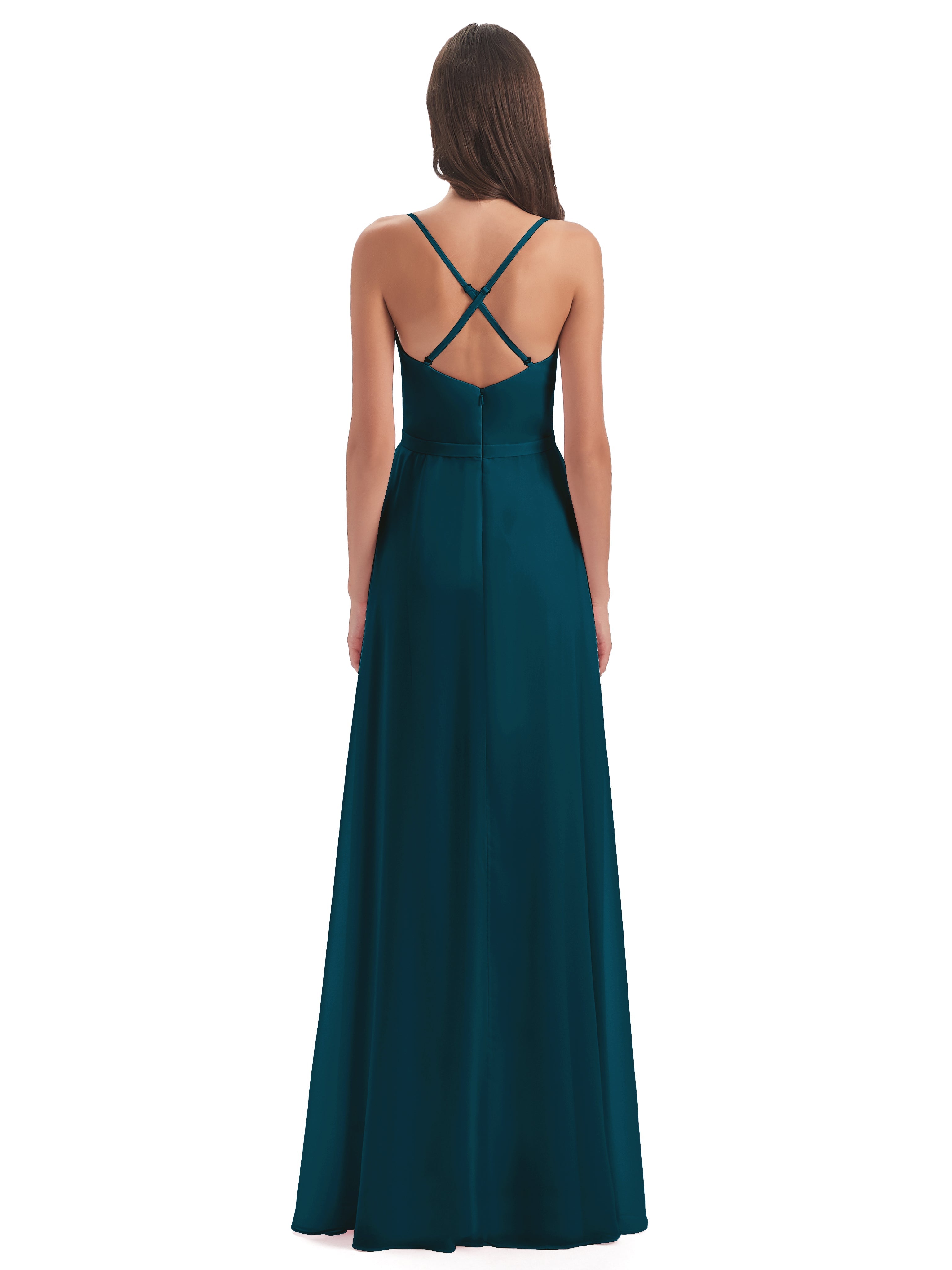 Robe De Demoiselle D'Honneur Bleu Encre Fendue Devant Robes Demoiselle D'Honneur À Volants