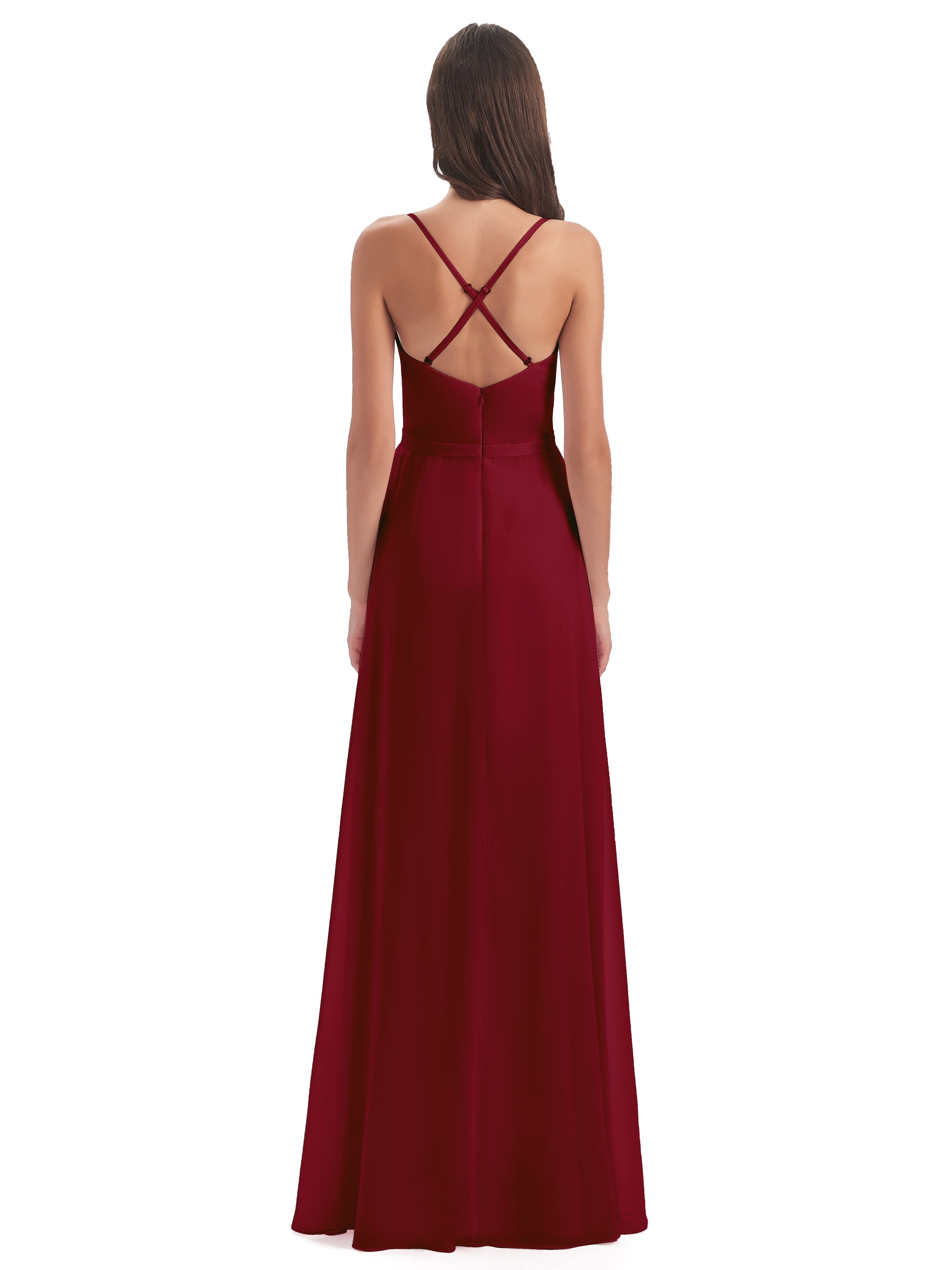 Robes De Demoiselle D'Honneur Rouge Bordeaux Fendue Devant Robes Demoiselle D'Honneur À Volants