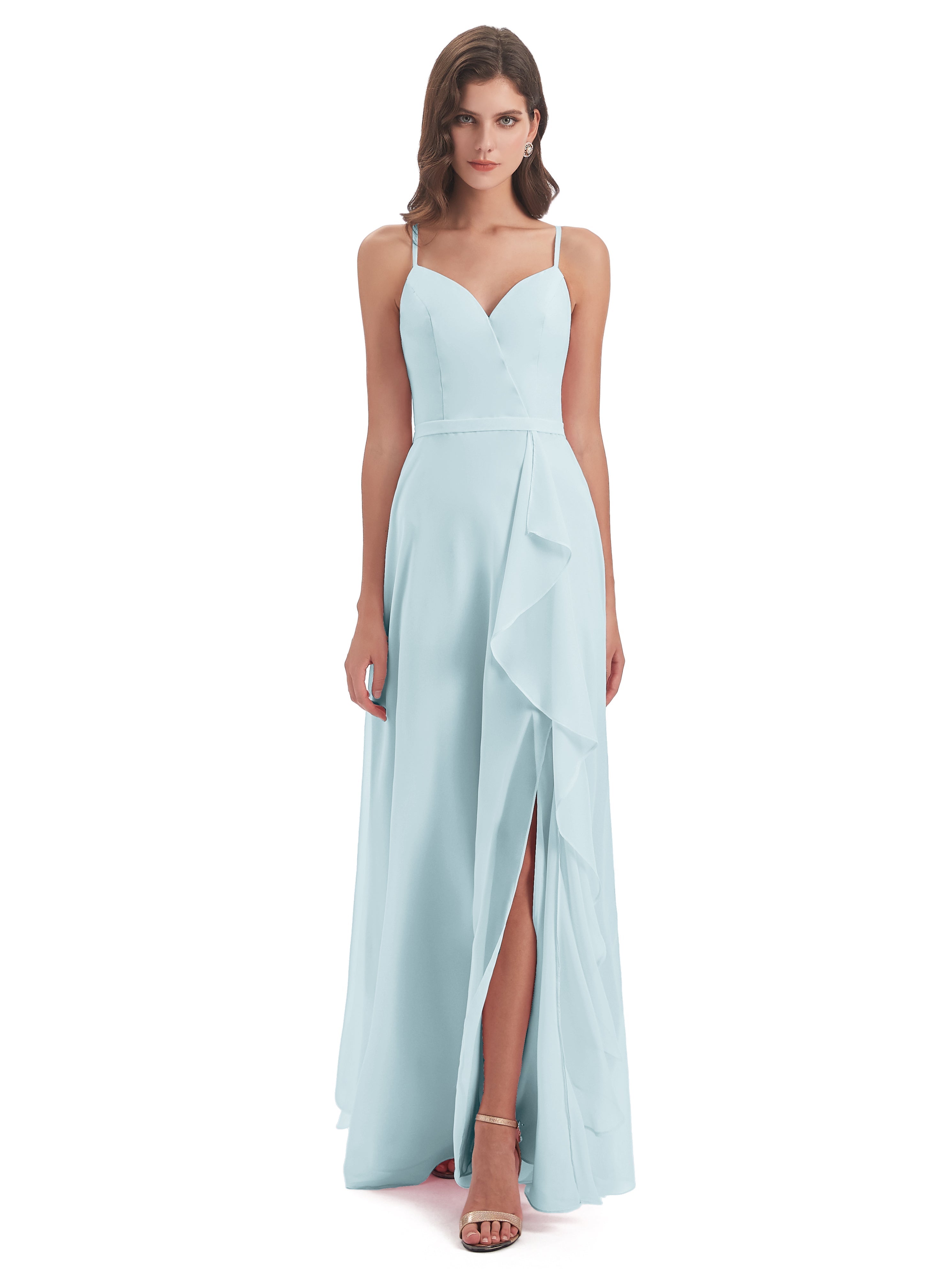 Robe De Demoiselle D'Honneur Brume Fendue Devant Robes Demoiselle D'Honneur À Volants