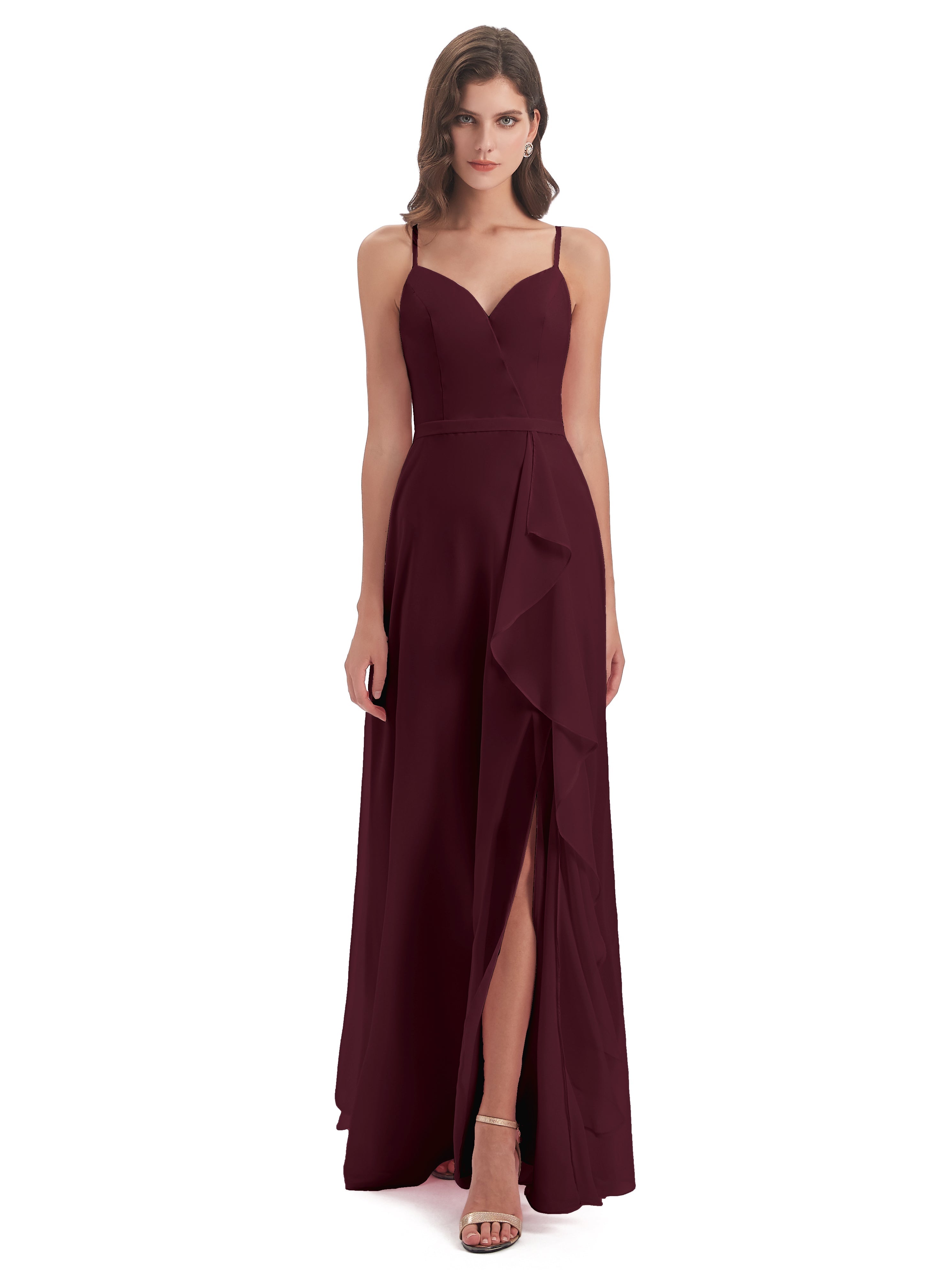 Robes De Demoiselle D'Honneur Cabernet Fendue Devant Robes Demoiselle D'Honneur À Volants