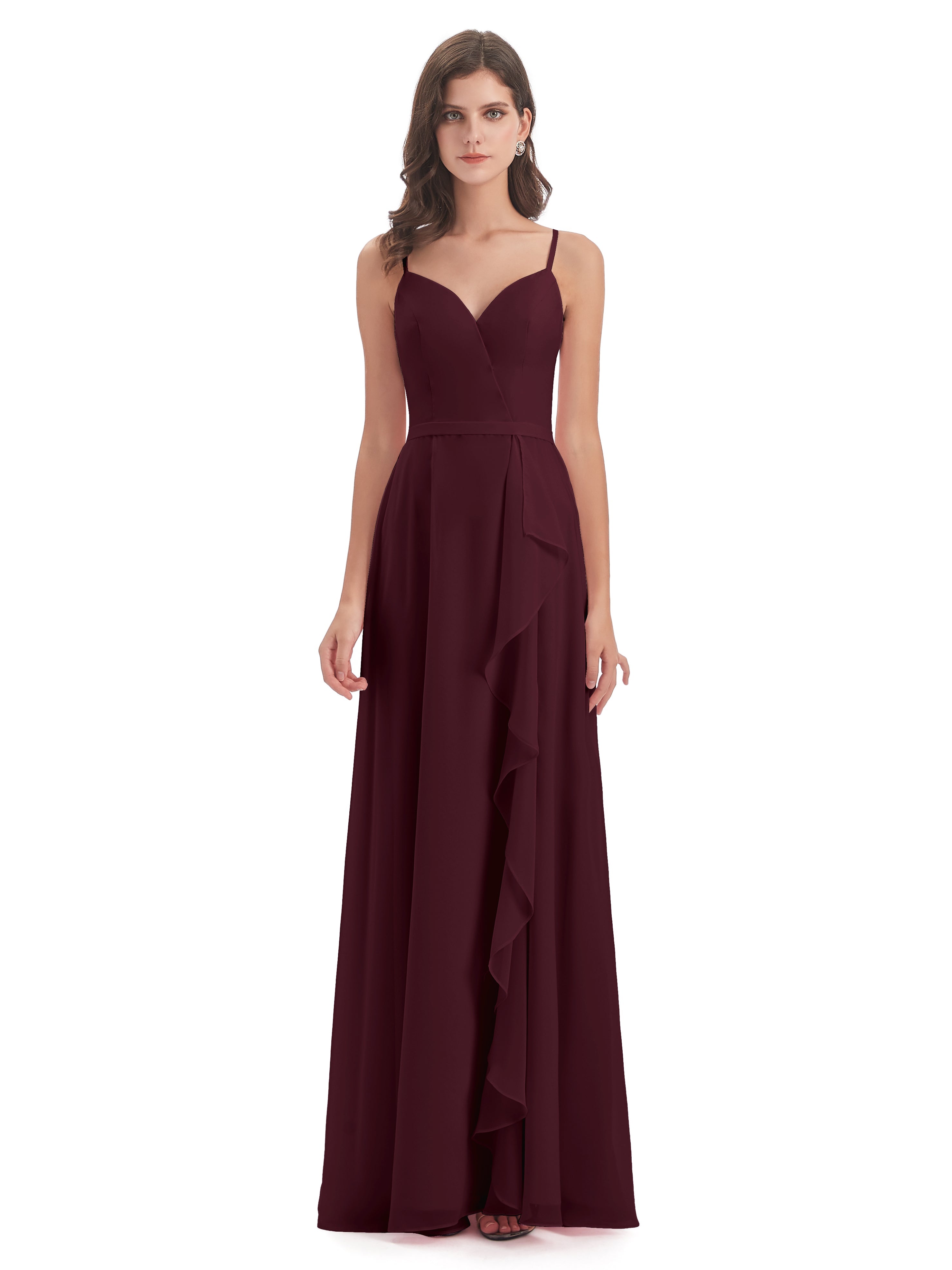 Robes De Demoiselle D'Honneur Cabernet Fendue Devant Robes Demoiselle D'Honneur À Volants