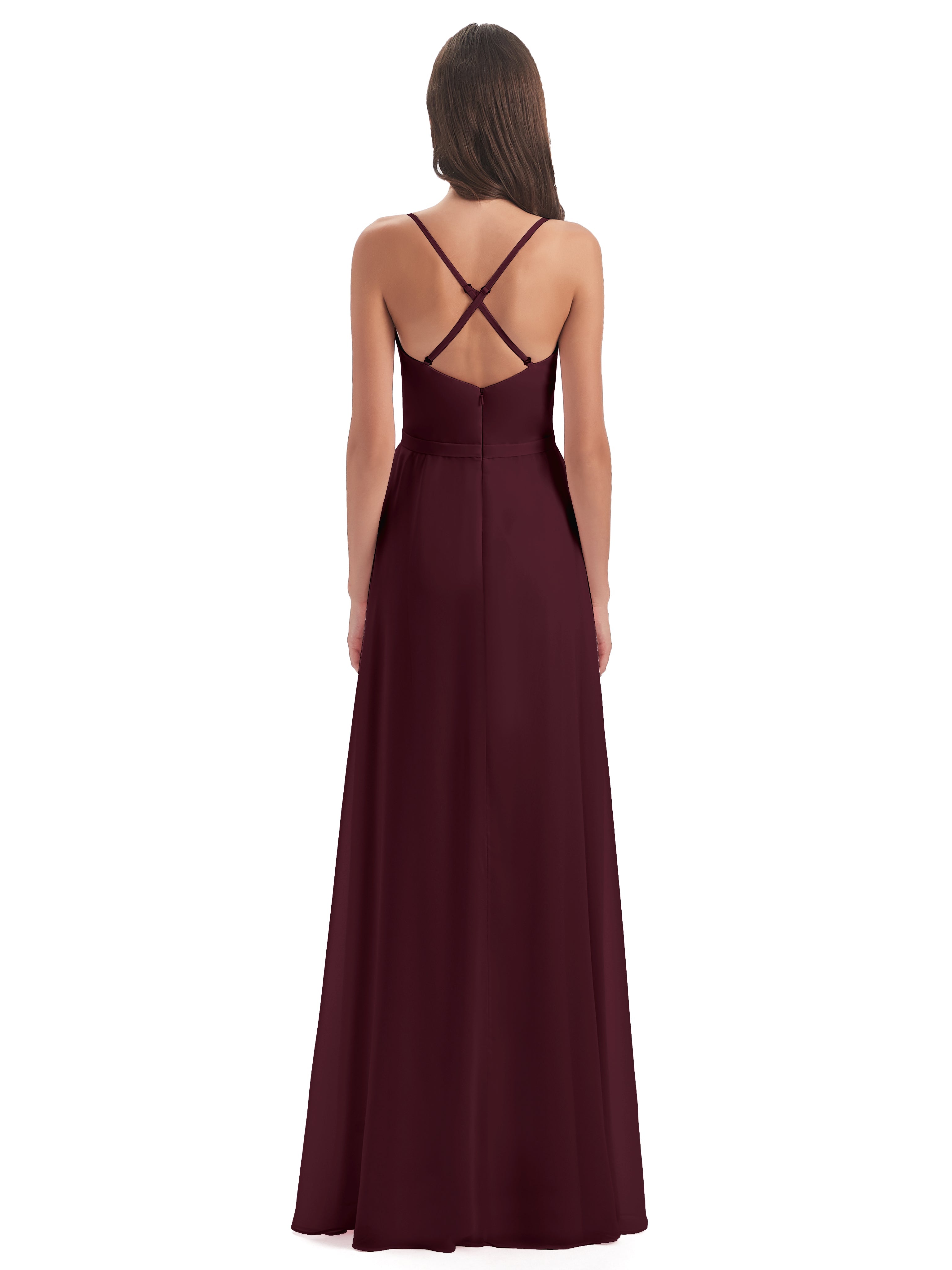 Robes De Demoiselle D'Honneur Cabernet Fendue Devant Robes Demoiselle D'Honneur À Volants