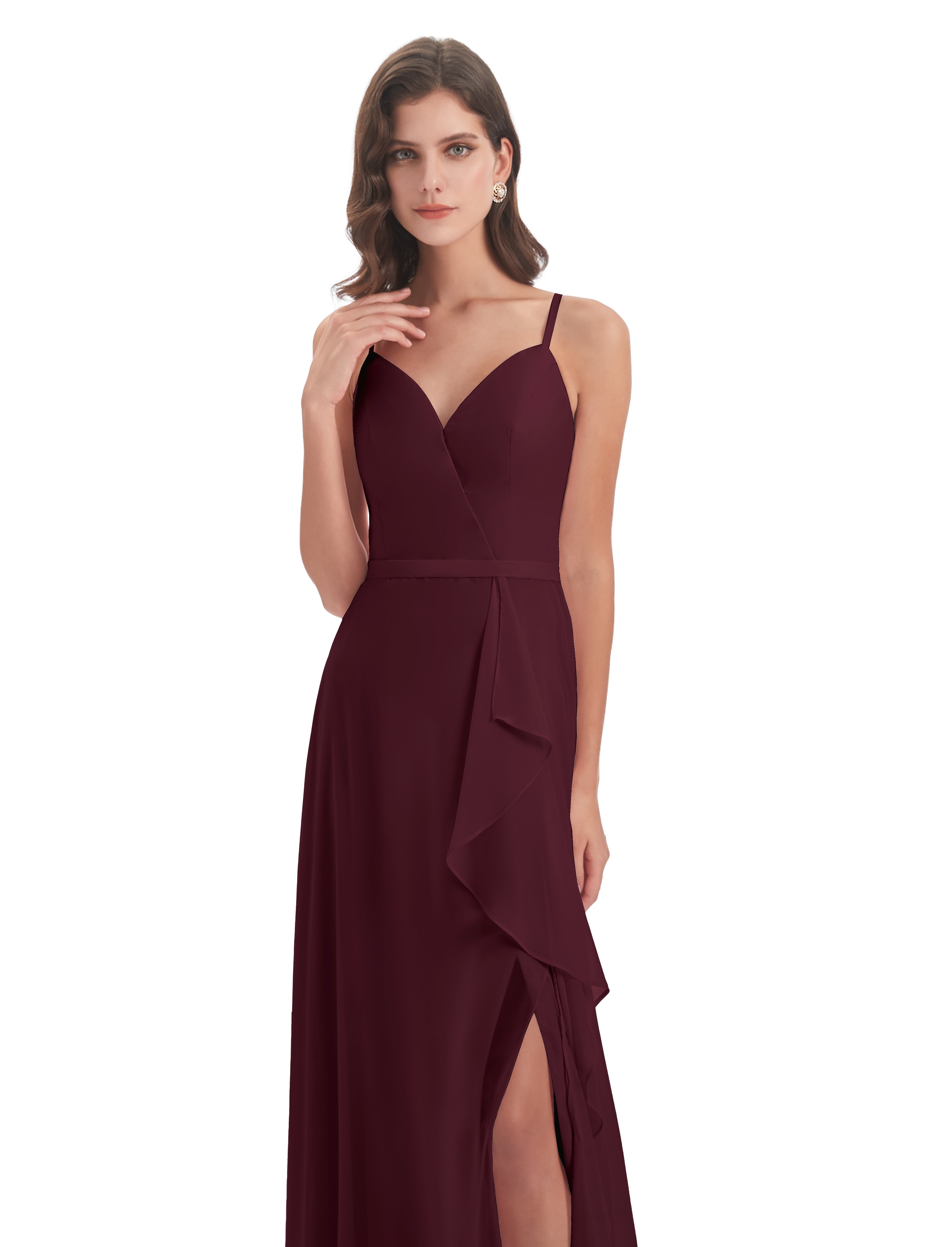 Robes De Demoiselle D'Honneur Cabernet Fendue Devant Robes Demoiselle D'Honneur À Volants