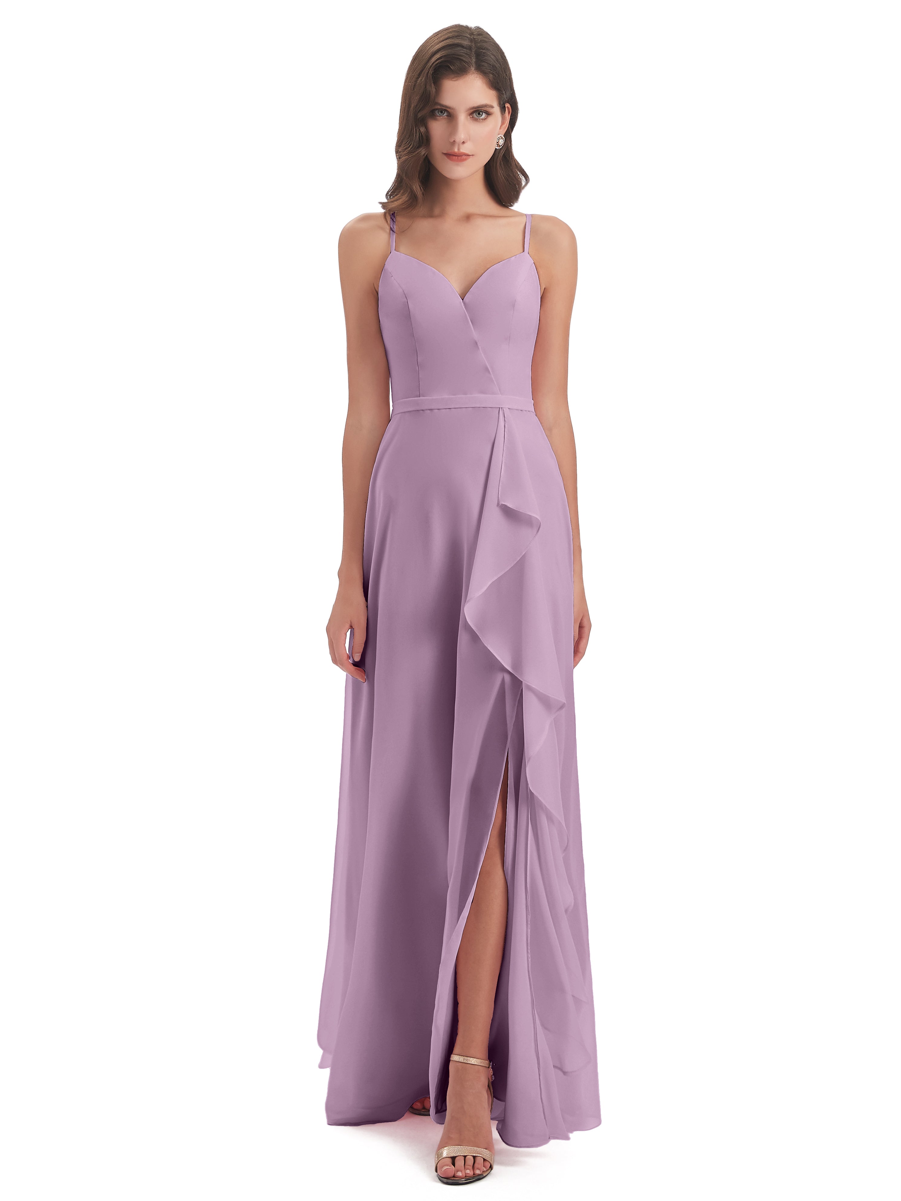 Robes De Demoiselle D'Honneur Glycine Fendue Devant Robes Demoiselle D'Honneur À Volants