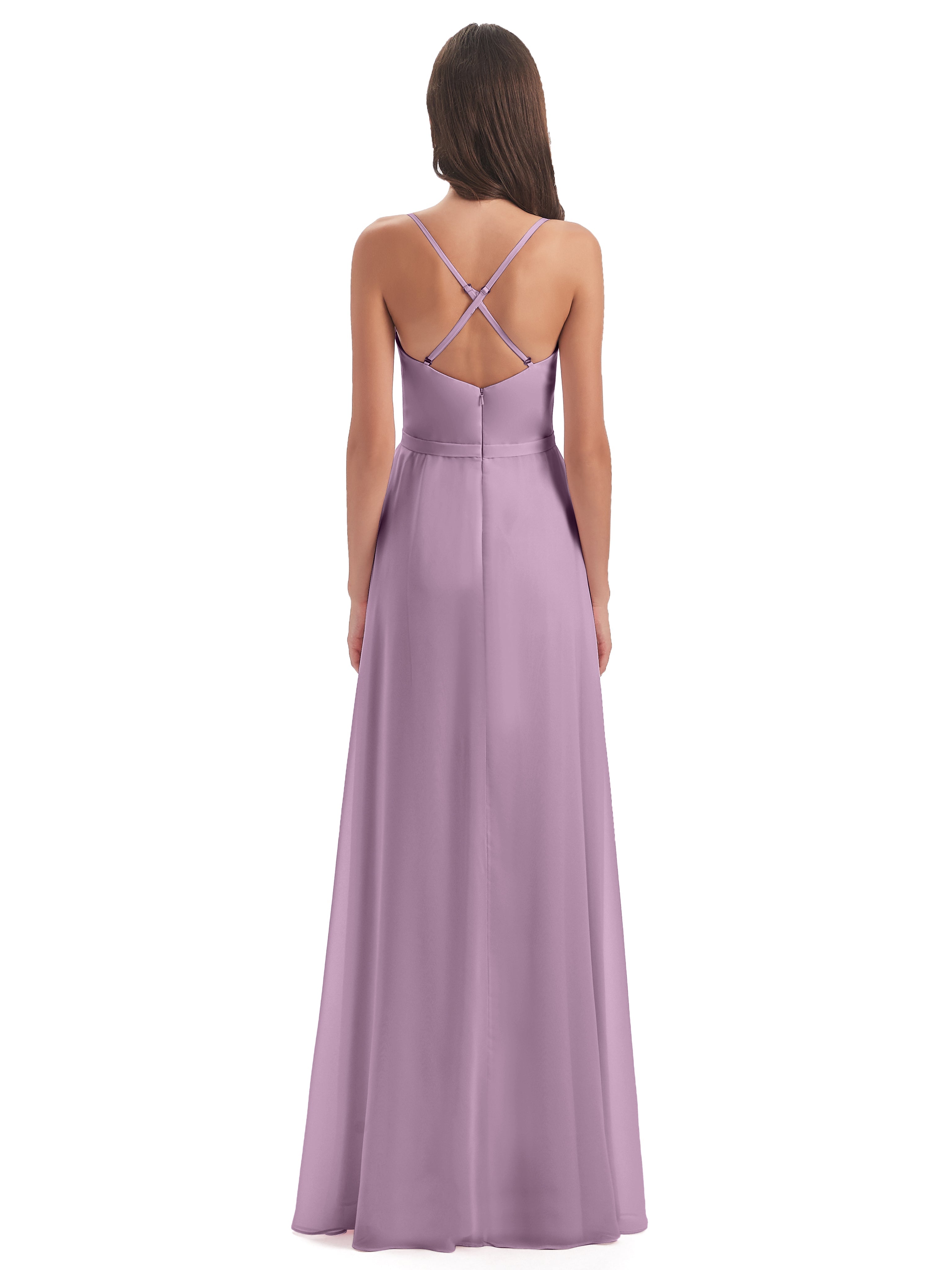Robes De Demoiselle D'Honneur Glycine Fendue Devant Robes Demoiselle D'Honneur À Volants