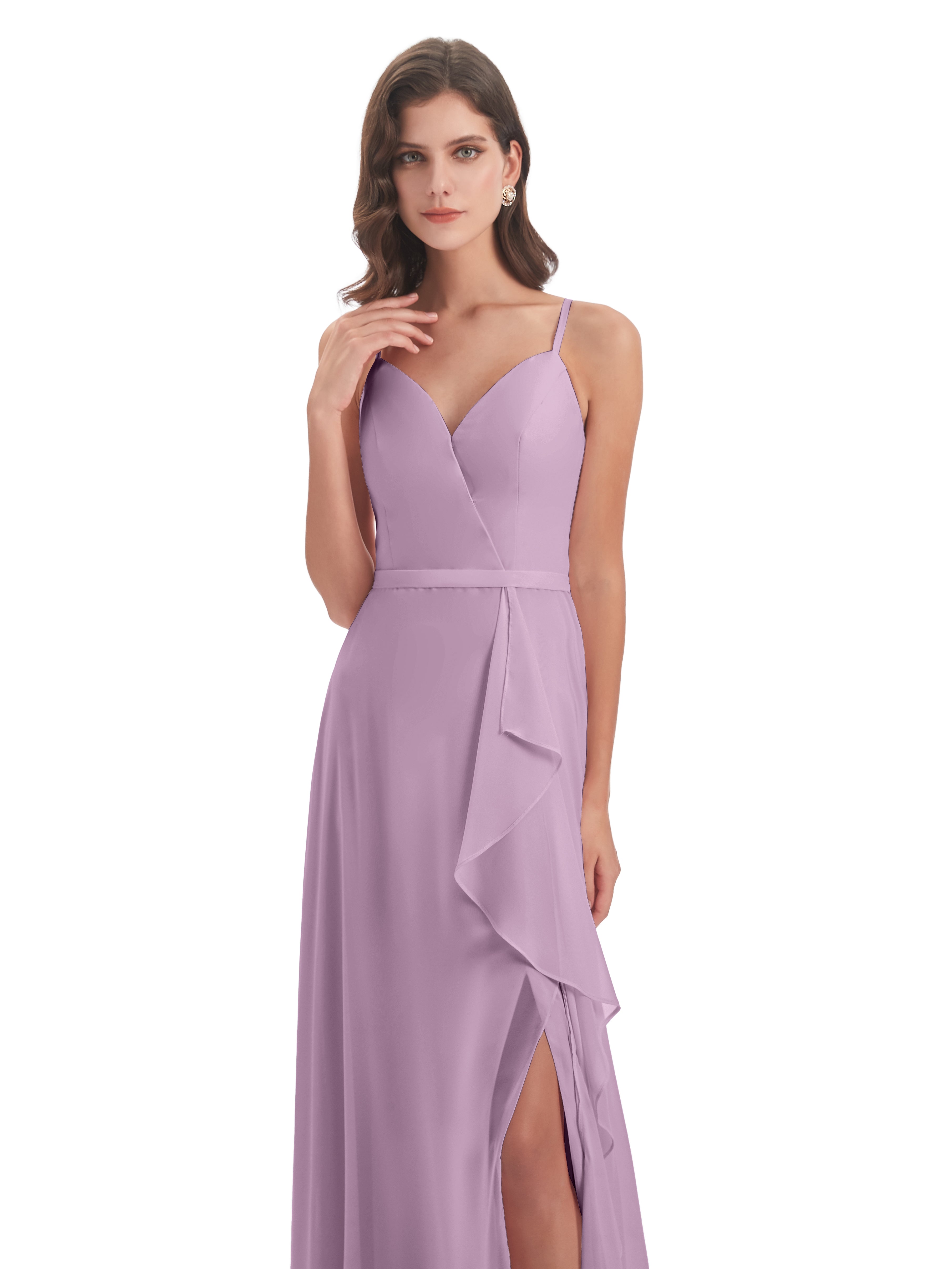 Robes De Demoiselle D'Honneur Glycine Fendue Devant Robes Demoiselle D'Honneur À Volants