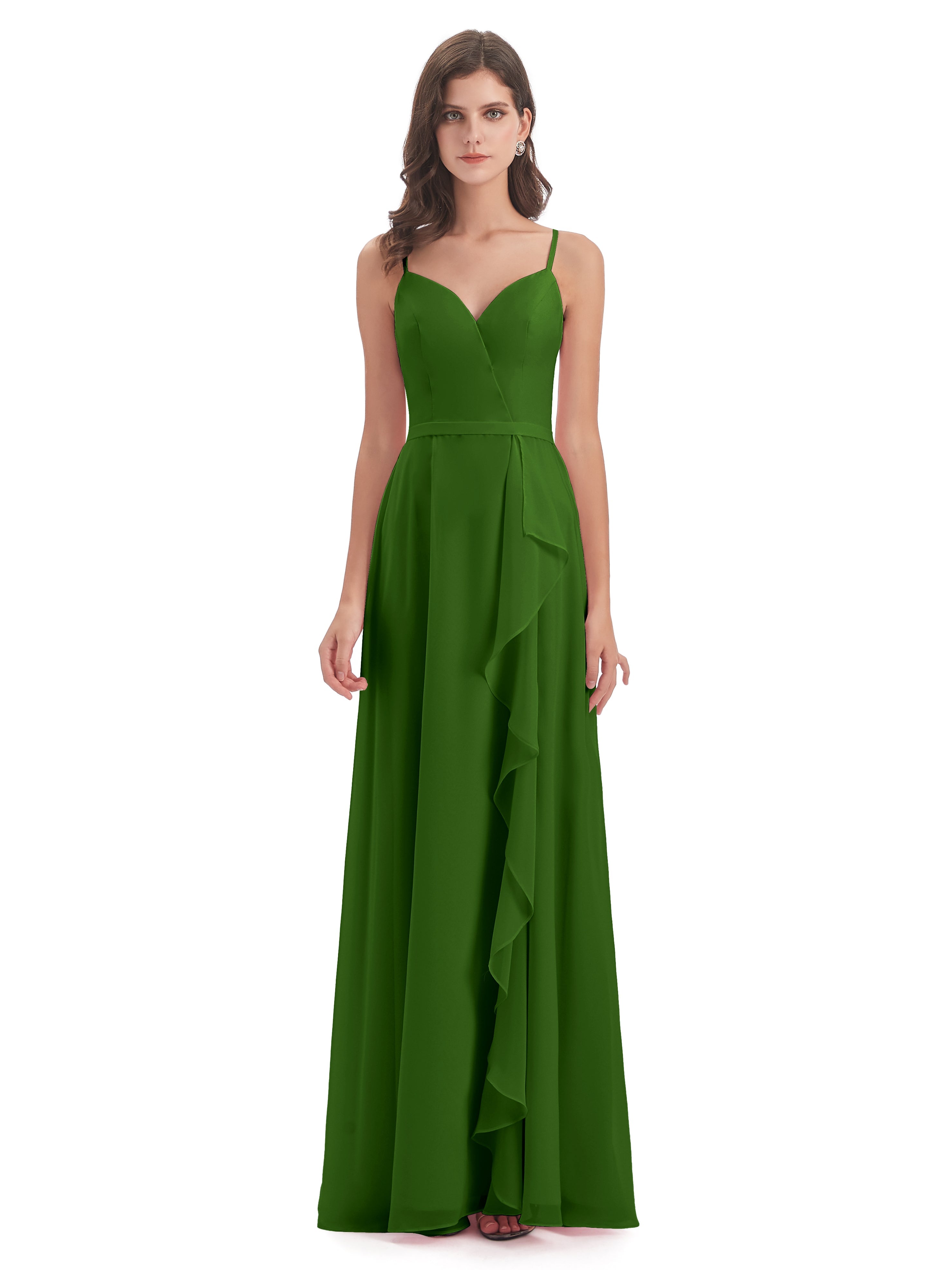 Robes De Demoiselle D'Honneur Vert Mousse Fendue Devant Robes Demoiselle D'Honneur À Volants