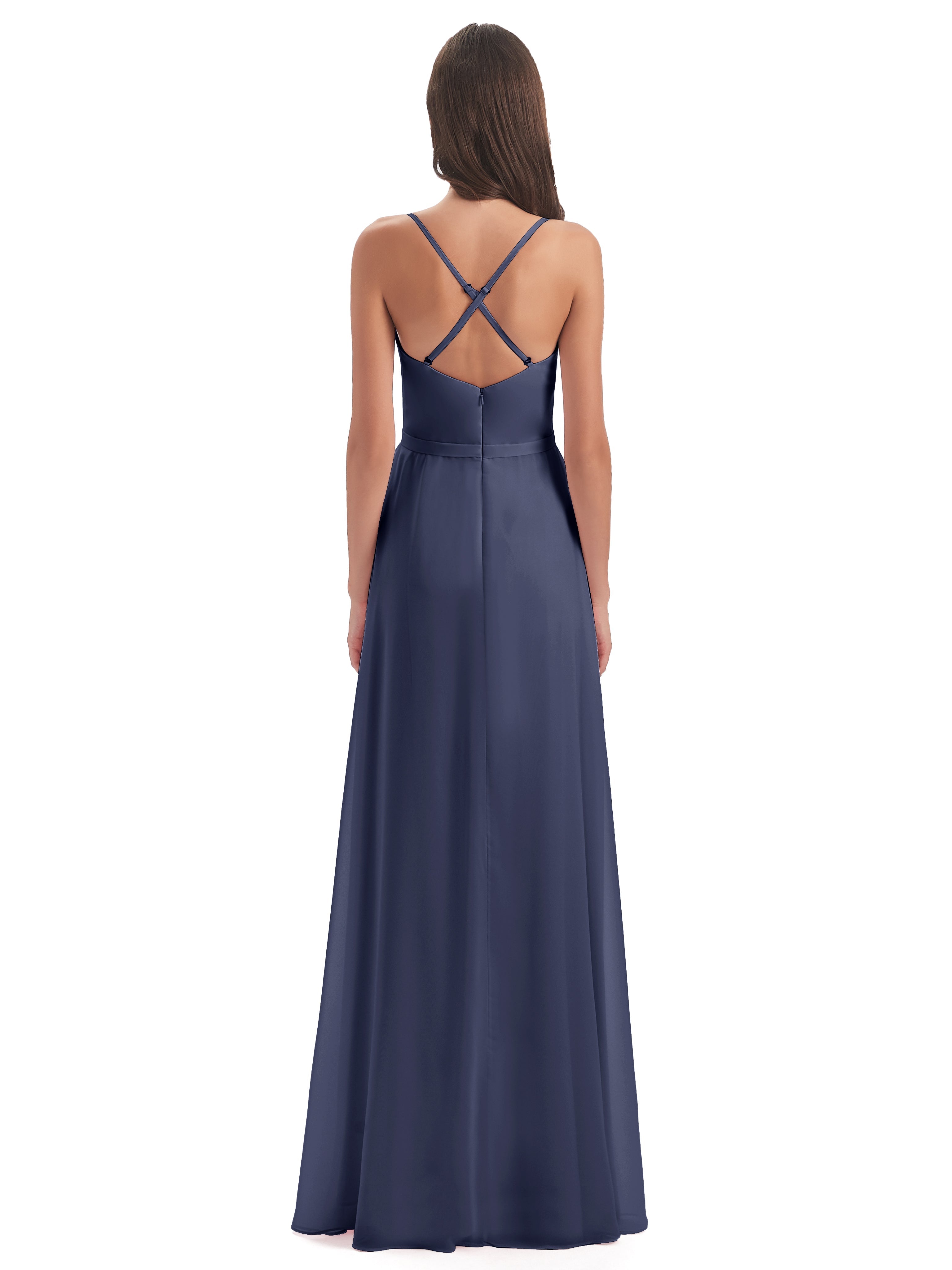 Robes De Demoiselle D'Honneur Bleu Orageux Fendue Devant Robes Demoiselle D'Honneur À Volants