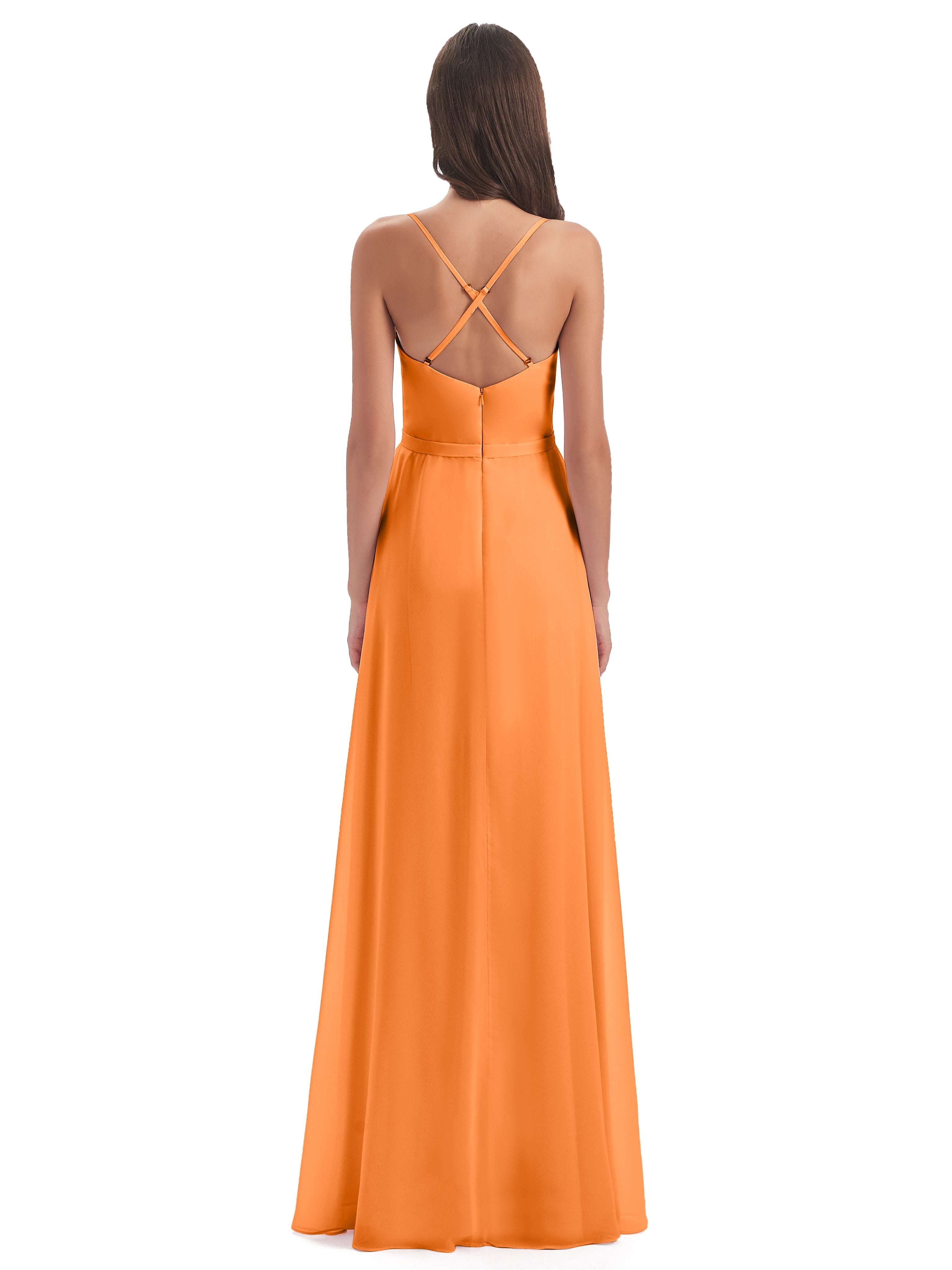 Robe De Demoiselle D Honneur Orange Fendue Devant Robes Demoiselle D'Honneur À Volants