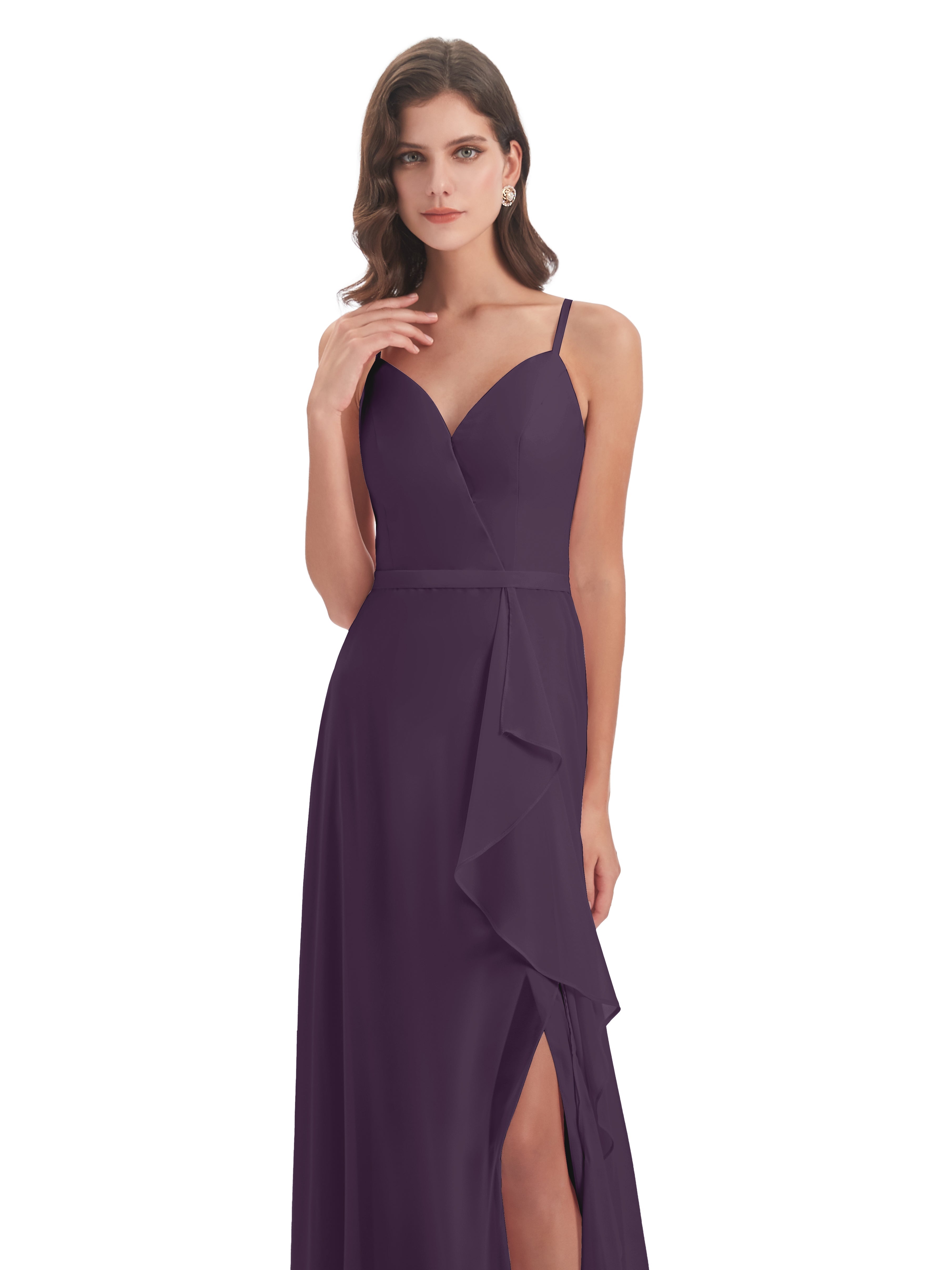 Robe De Demoiselle D'Honneur En Plum Fendue Devant Robes Demoiselle D'Honneur À Volants