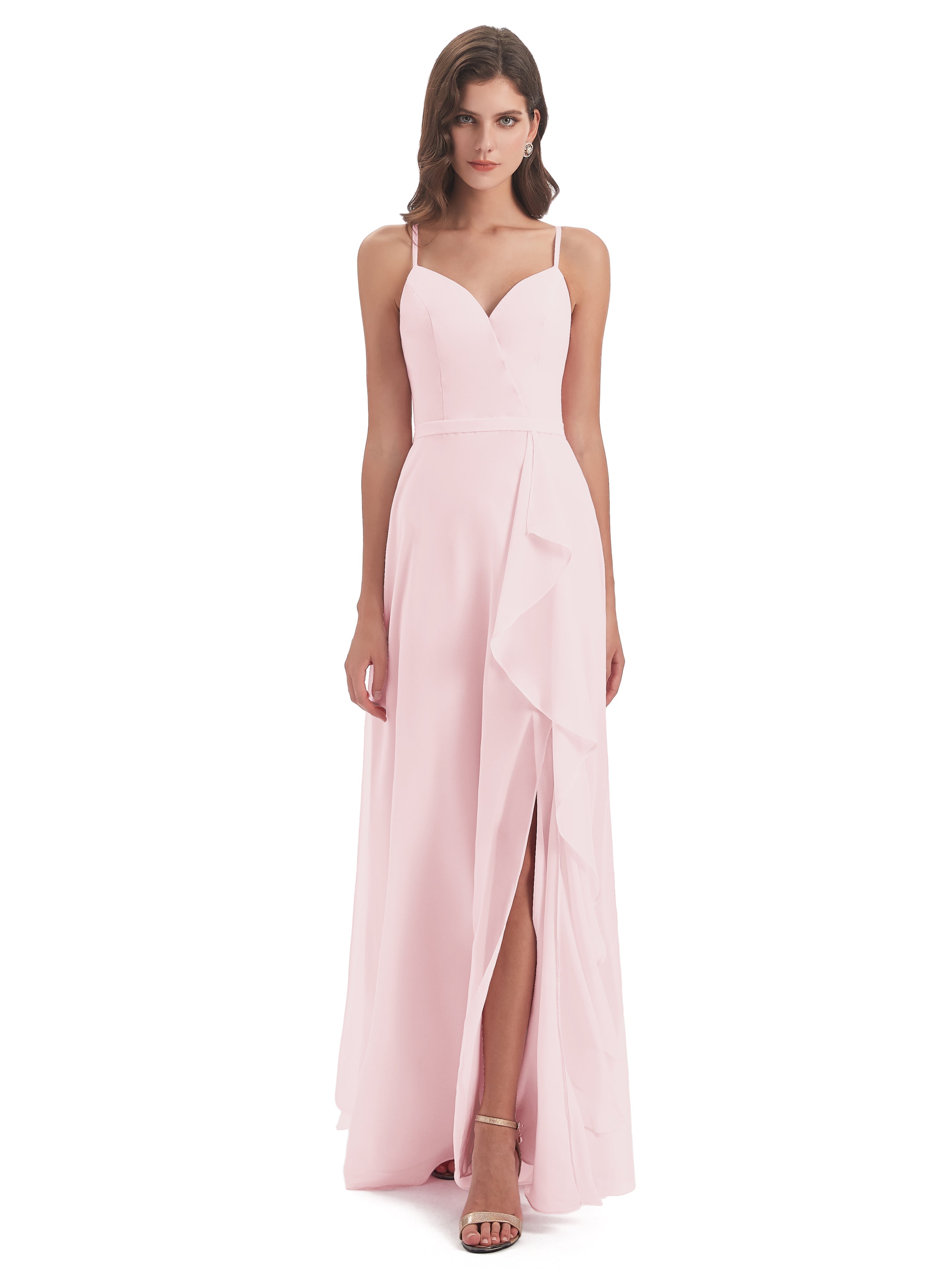 Robes Demoiselle D Honneur Rose Pale Fendue Devant Robes Demoiselle D'Honneur À Volants