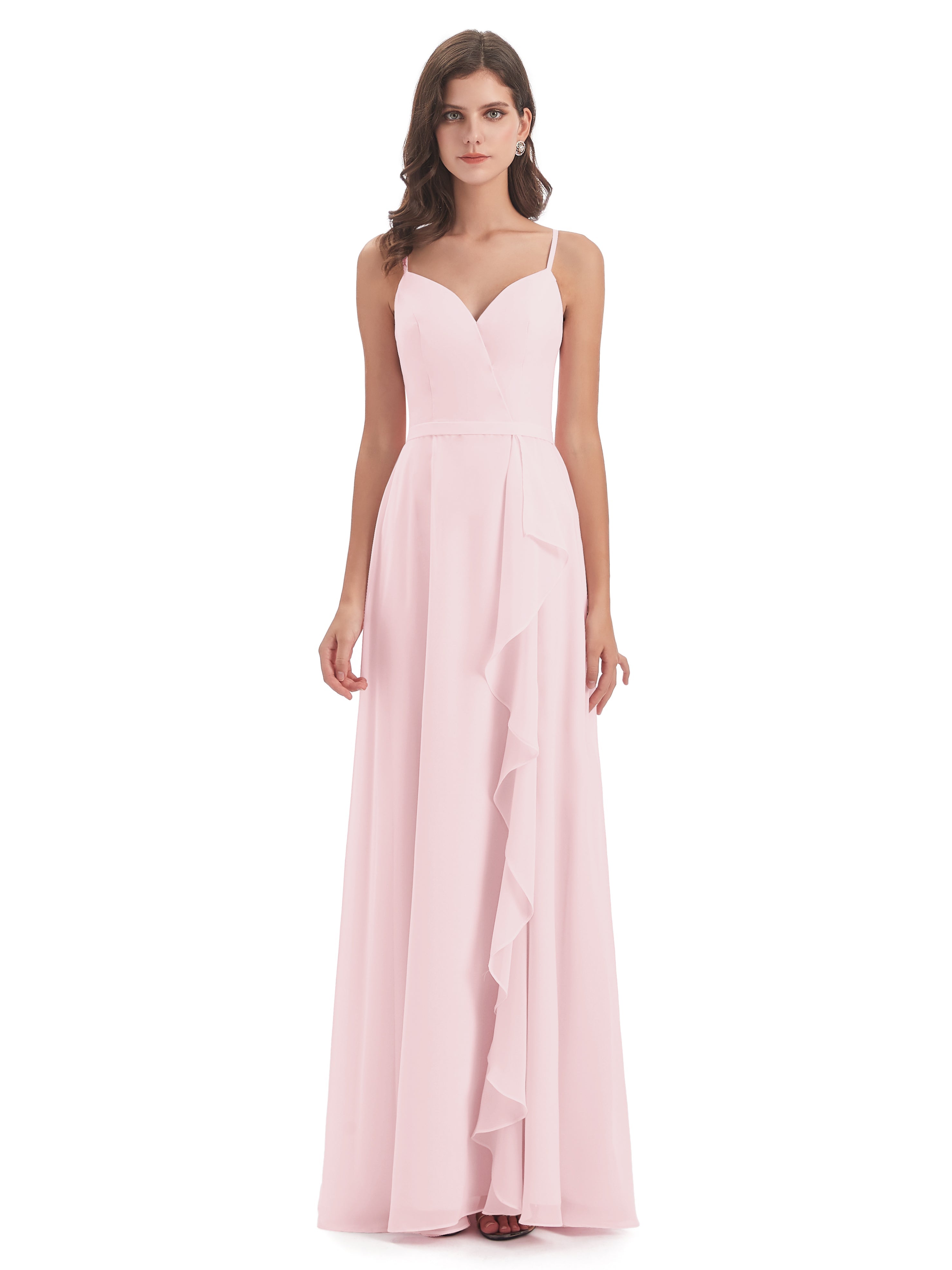 Robes Demoiselle D Honneur Rose Pale Fendue Devant Robes Demoiselle D'Honneur À Volants