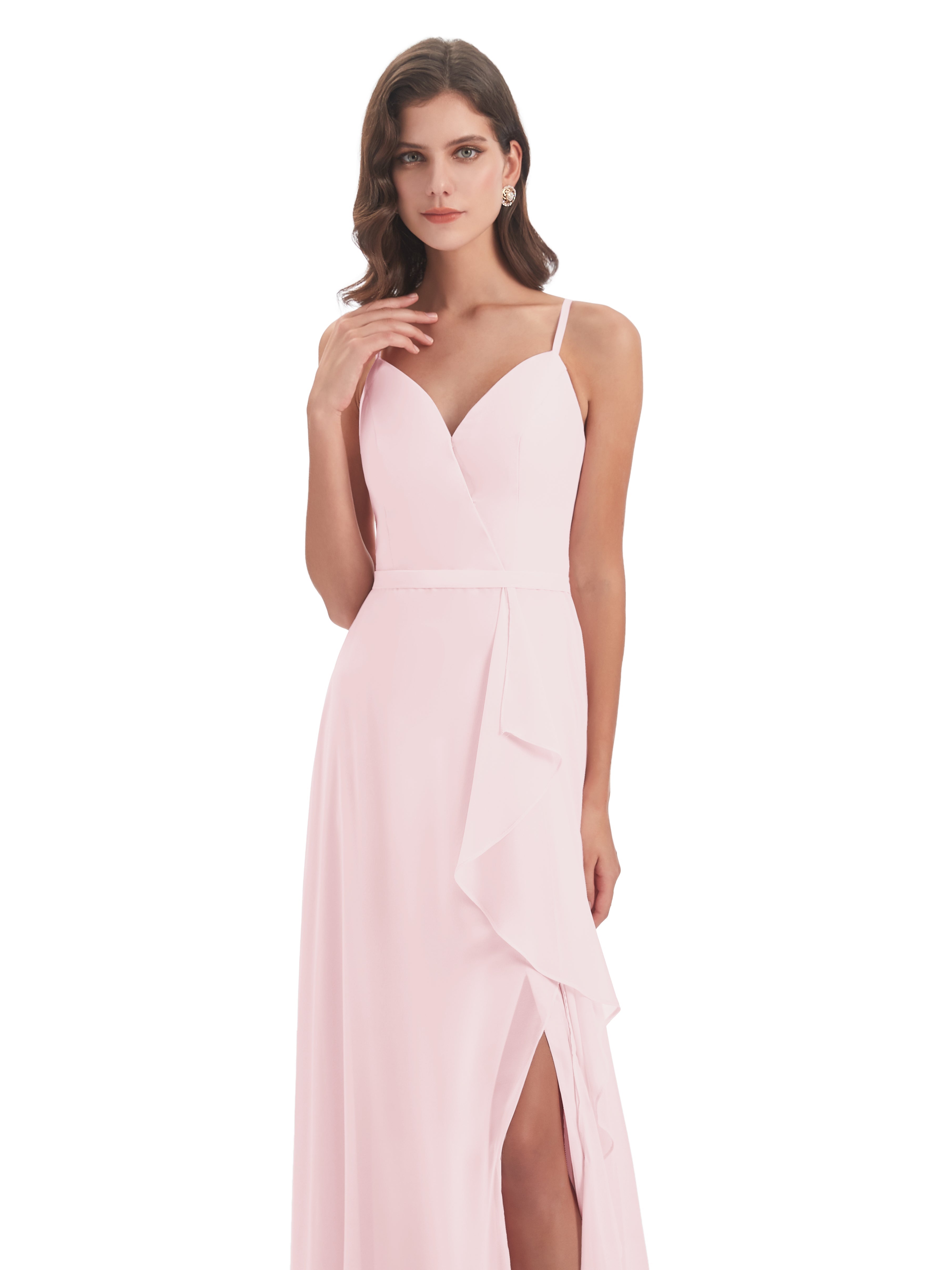 Robes Demoiselle D Honneur Rose Pale Fendue Devant Robes Demoiselle D'Honneur À Volants