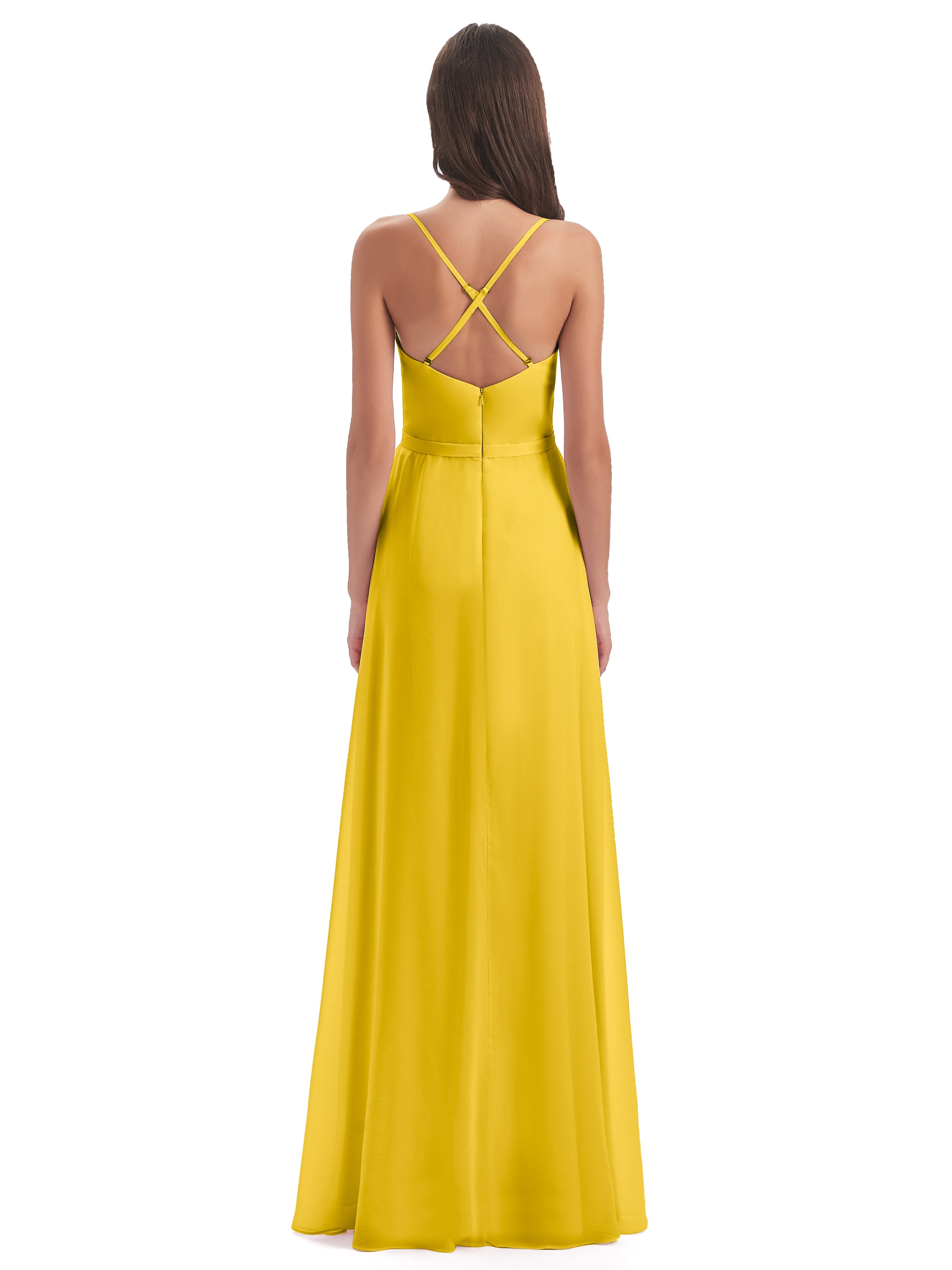 Robe De Demoiselle D'Honneur Souci Fendue Devant Robes Demoiselle D'Honneur À Volants