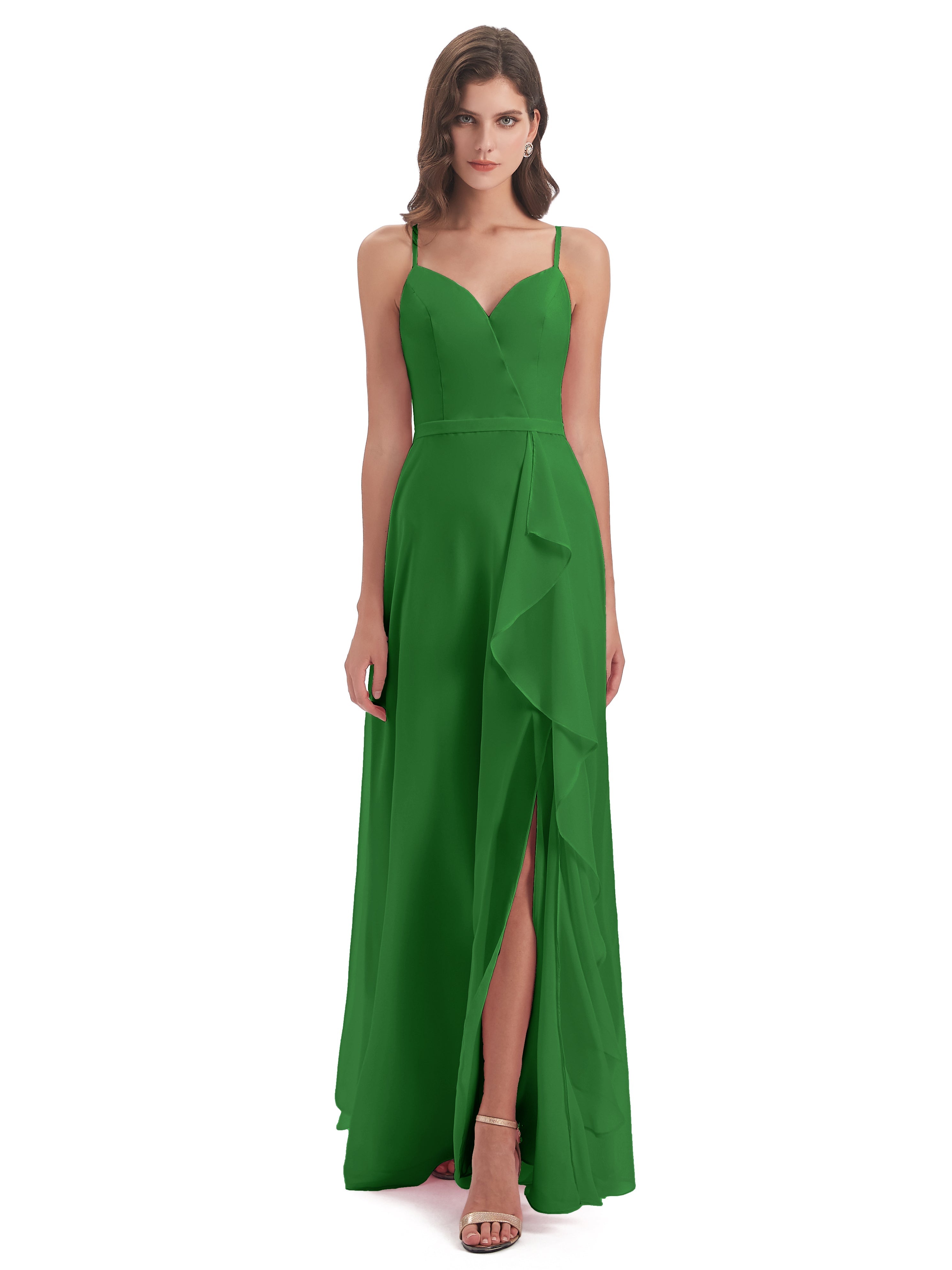Robe Verte Demoiselle D Honneur Fendue Devant Robes Demoiselle D'Honneur À Volants