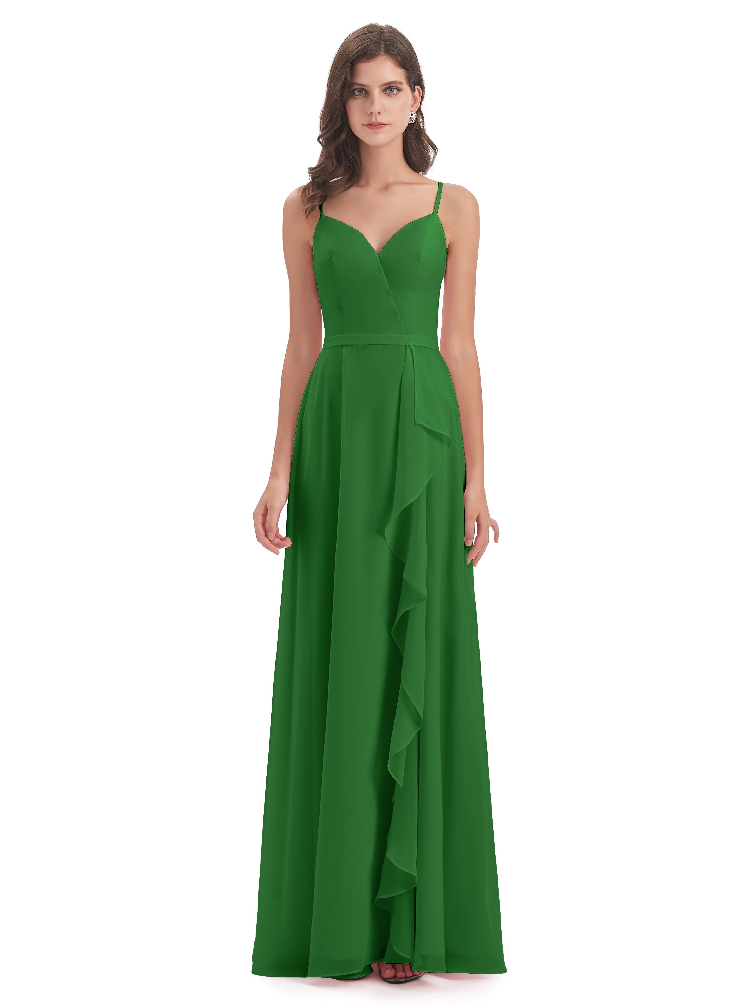 Robe Verte Demoiselle D Honneur Fendue Devant Robes Demoiselle D'Honneur À Volants