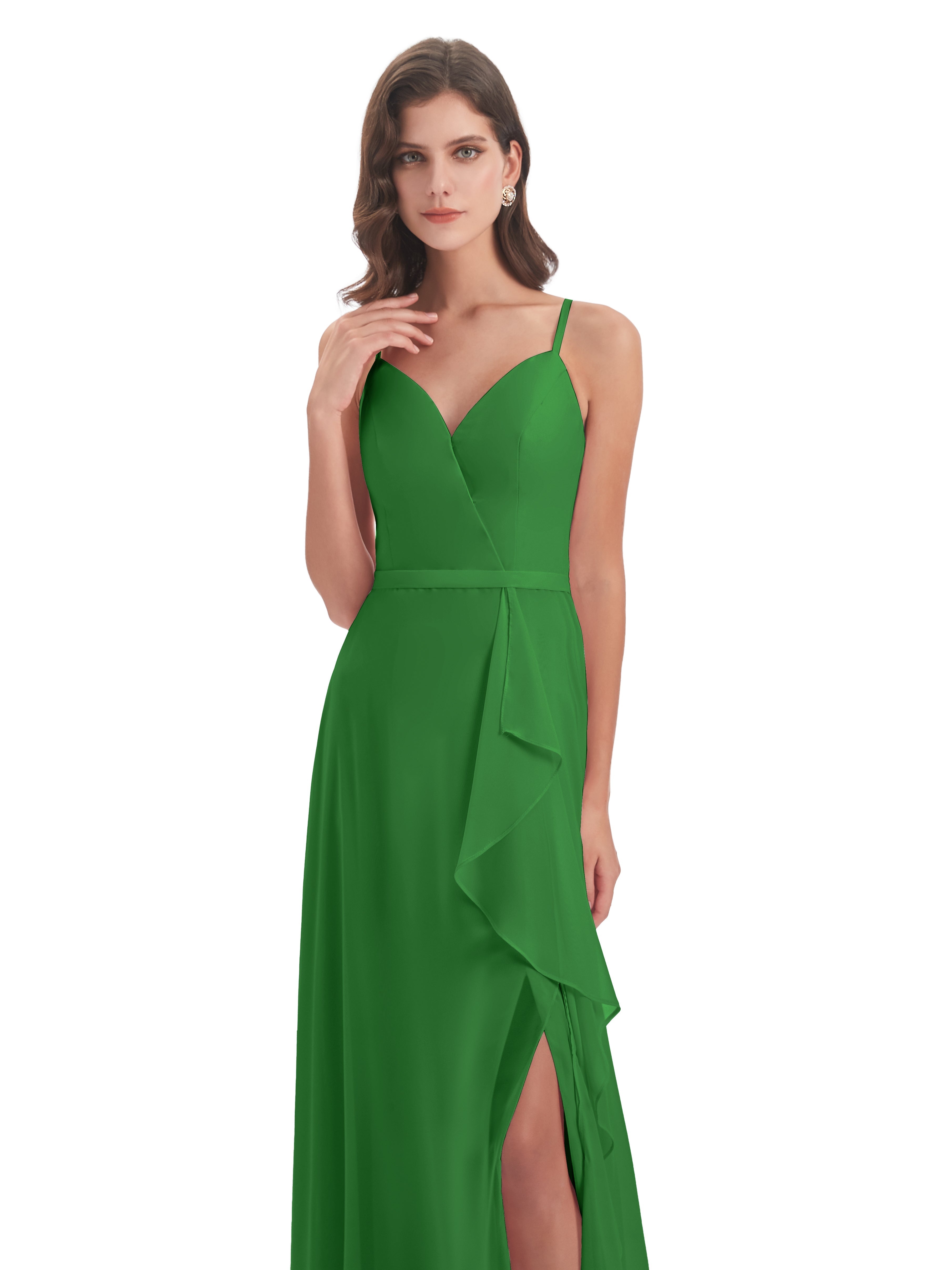 Robe Verte Demoiselle D Honneur Fendue Devant Robes Demoiselle D'Honneur À Volants