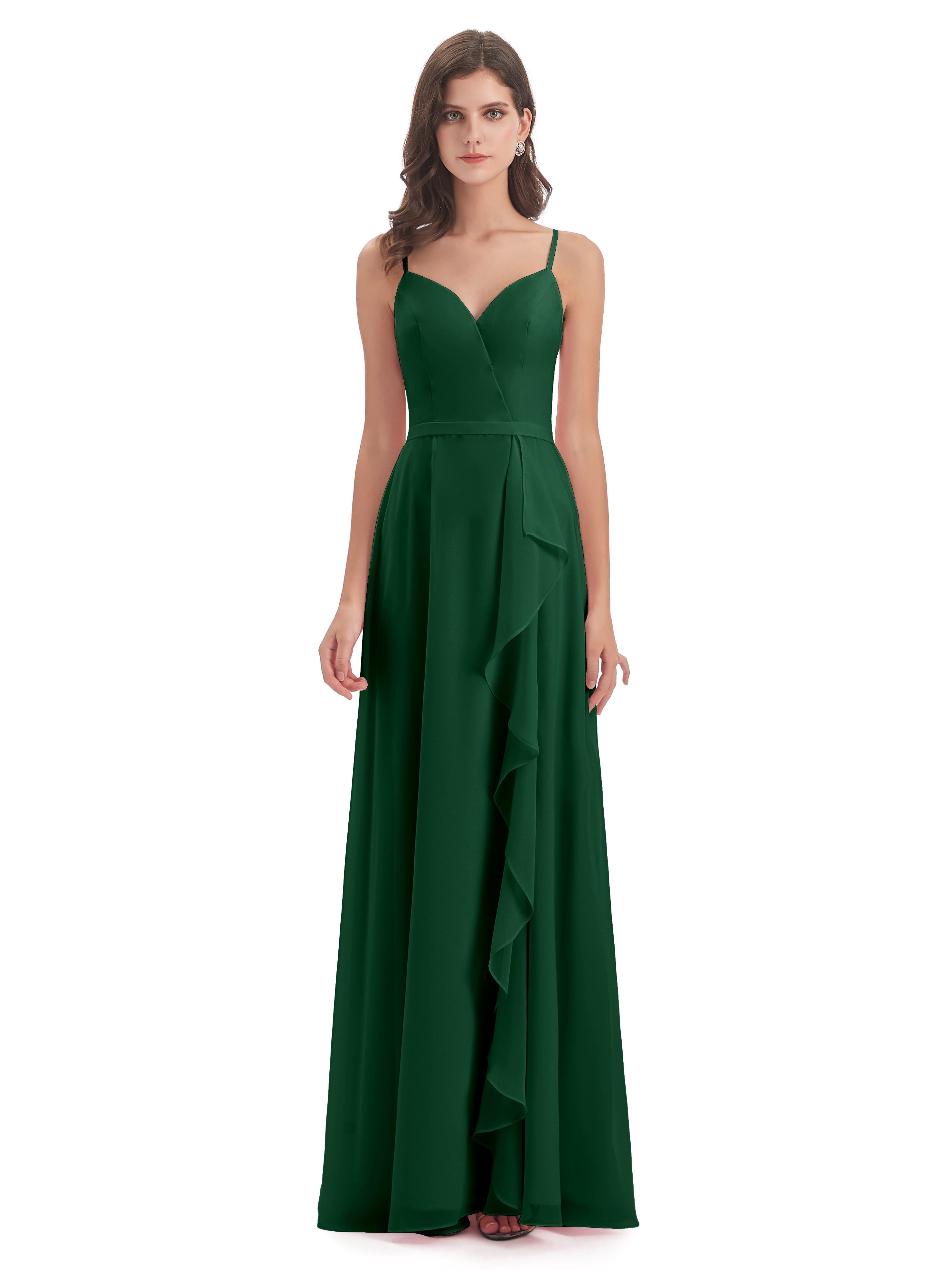 Robes De Demoiselle D'Honneur Vert Foncé Fendue Devant Robes Demoiselle D'Honneur À Volants