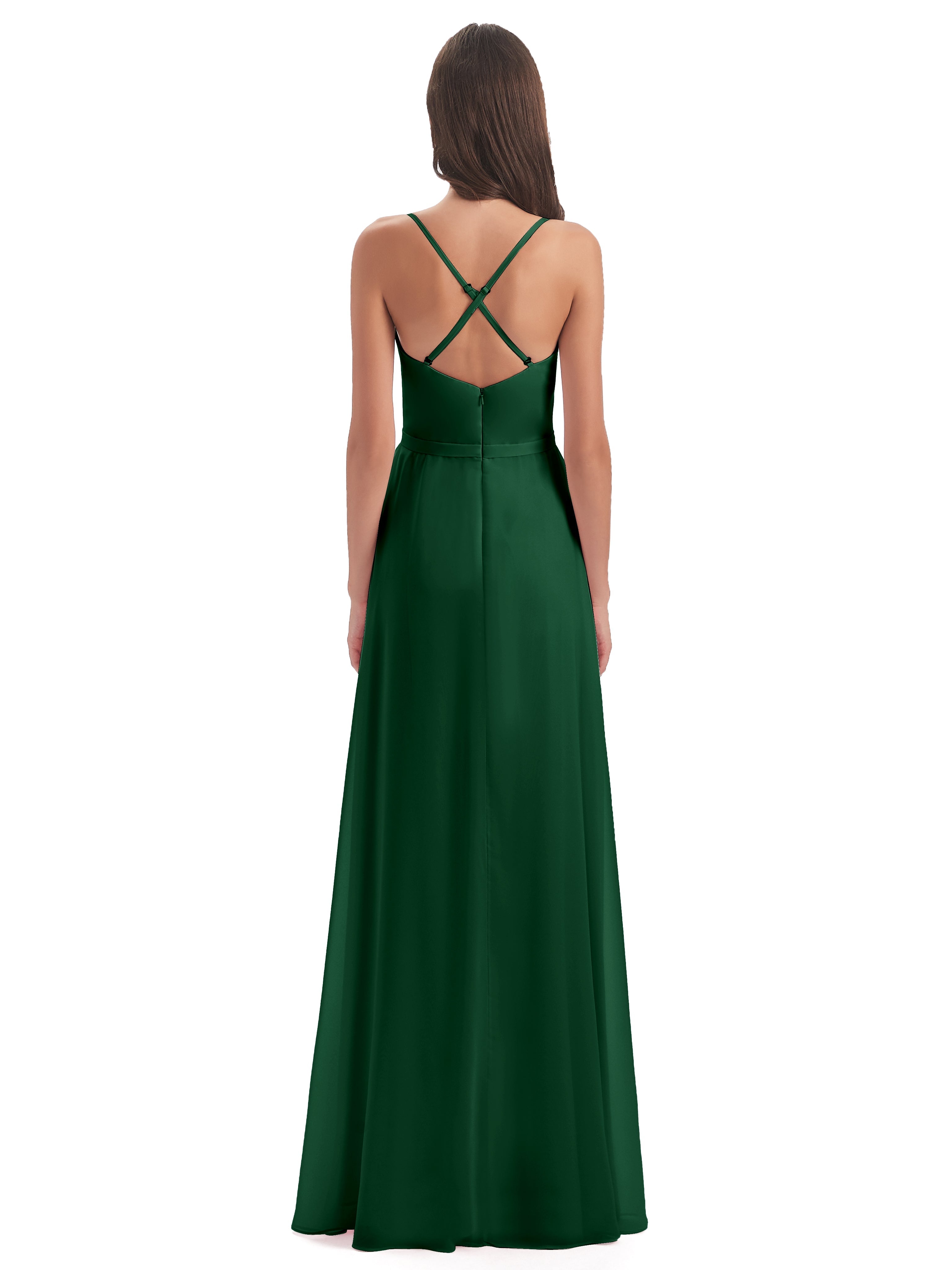 Robes De Demoiselle D'Honneur Vert Foncé Fendue Devant Robes Demoiselle D'Honneur À Volants