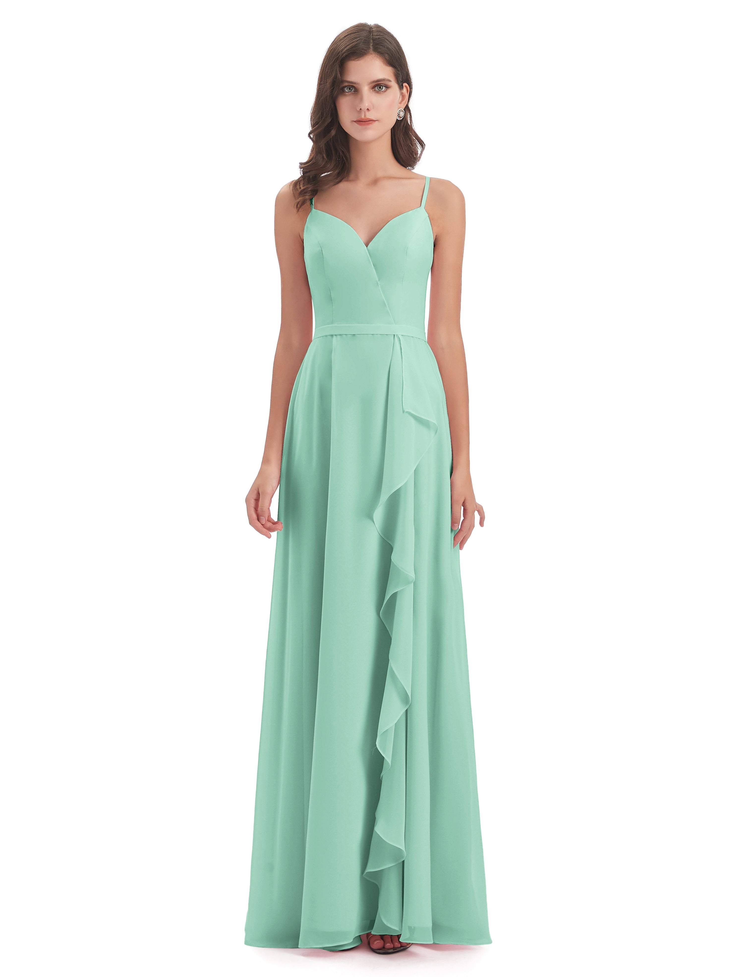 Robes De Demoiselle D'Honneur Vert Menthe Fendue Devant Robes Demoiselle D'Honneur À Volants
