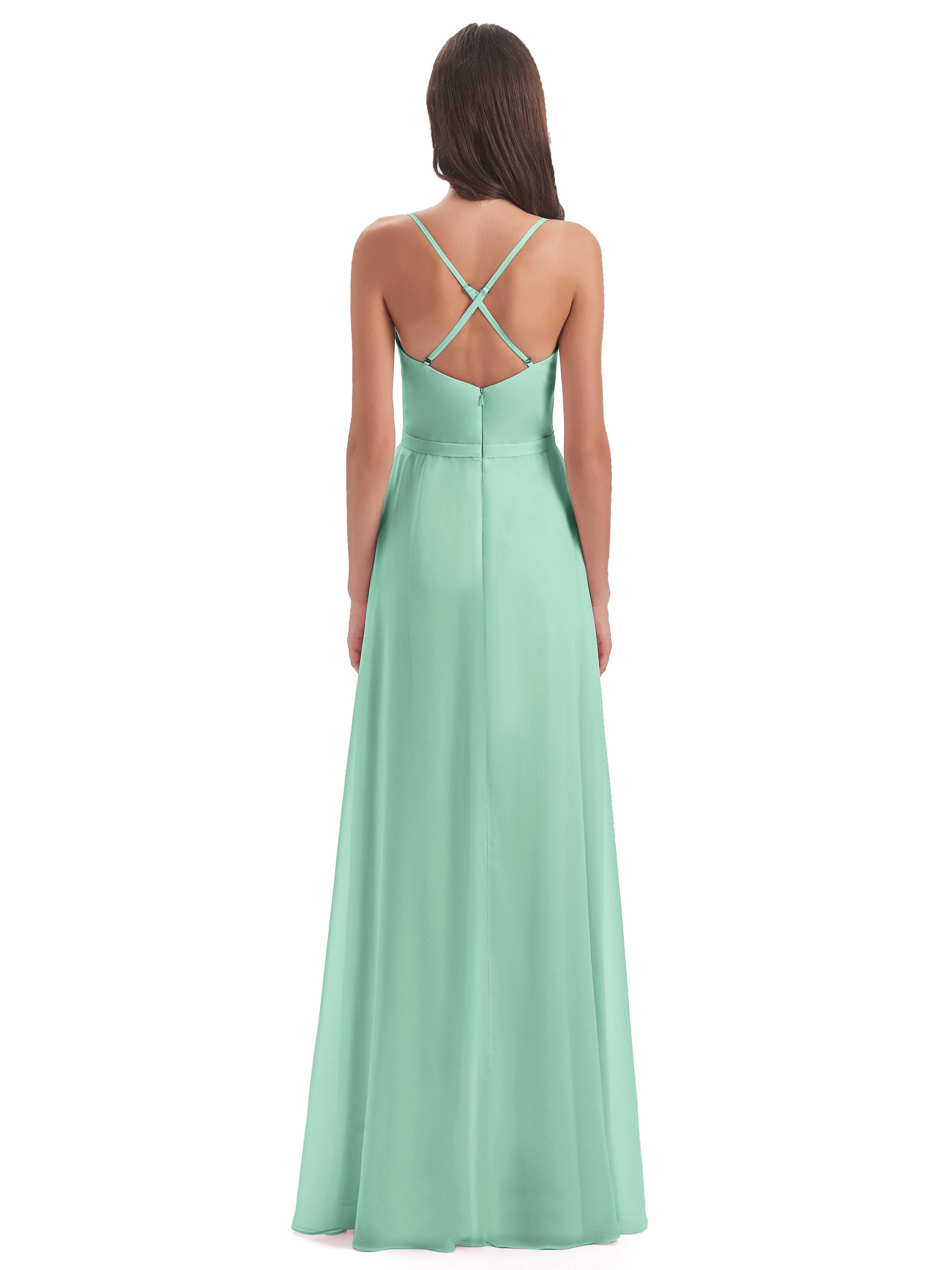 Robes De Demoiselle D'Honneur Vert Menthe Fendue Devant Robes Demoiselle D'Honneur À Volants