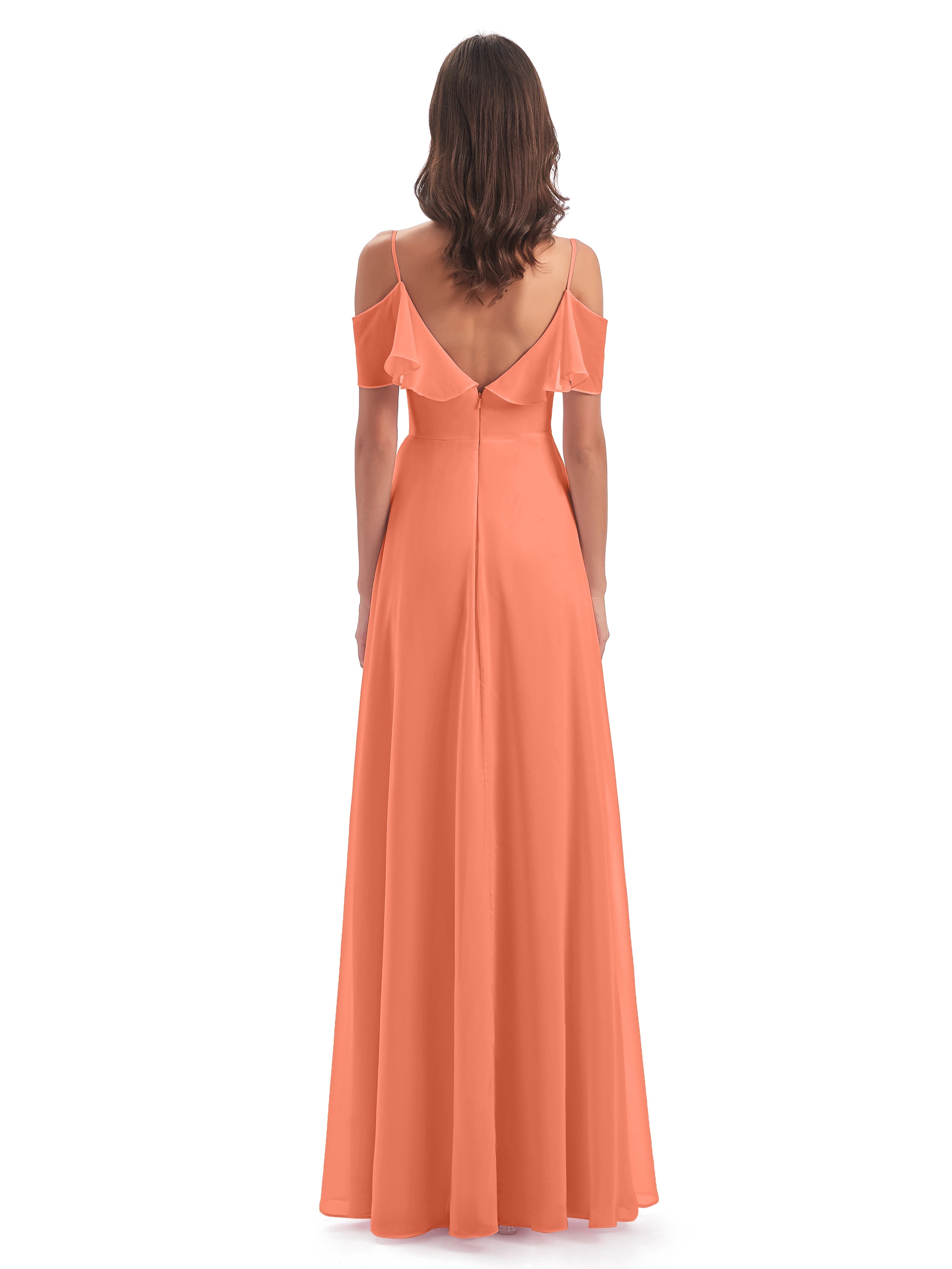 Robes De Demoiselle D'Honneur Coucher De Soleil Trapèze Bretelles Spaghetti Longue Robes Demoiselle D'Honneur