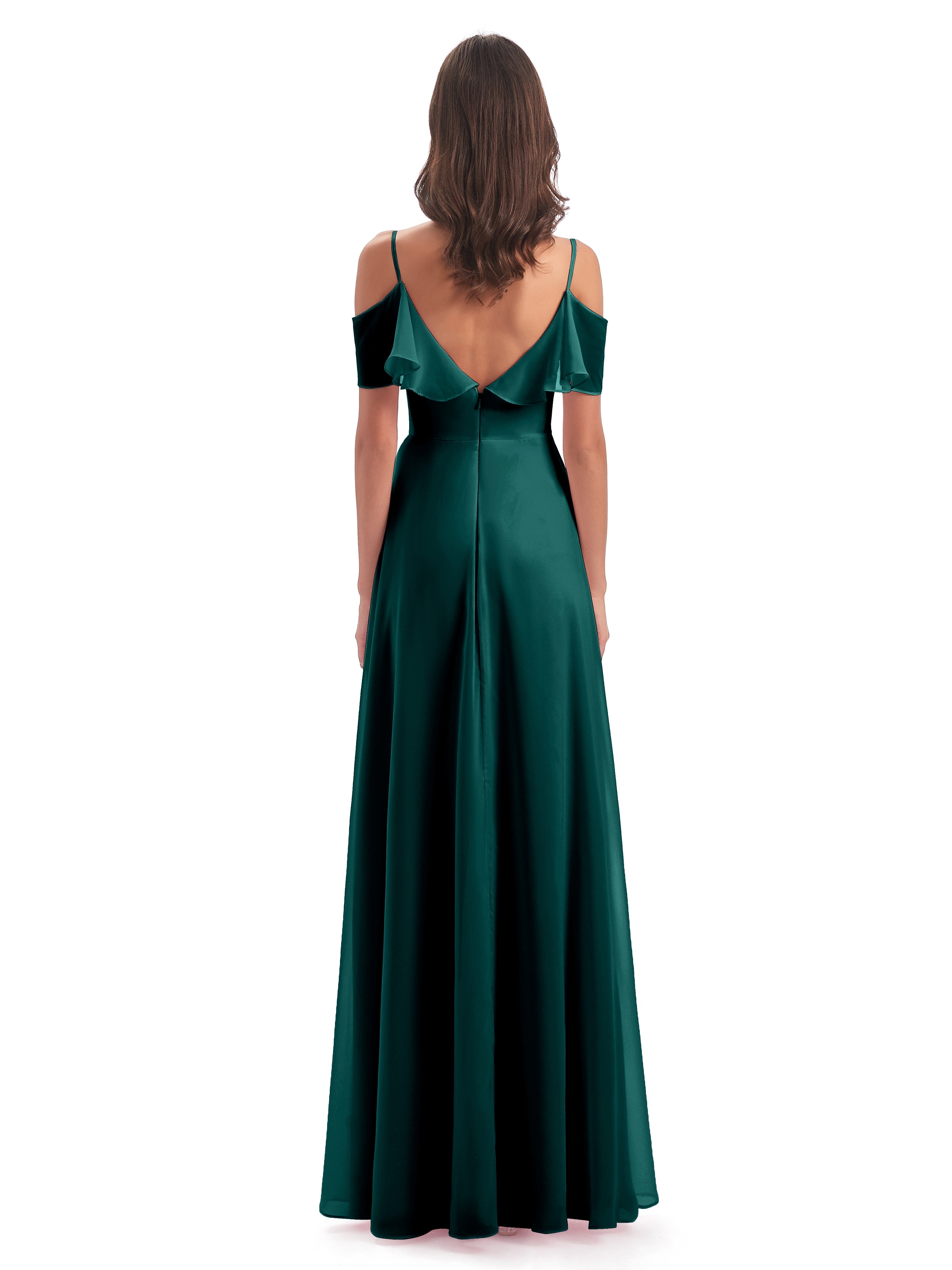 Robes De Demoiselle D'Honneur Couleur Paon Trapèze Bretelles Spaghetti Longue Robes Demoiselle D'Honneur