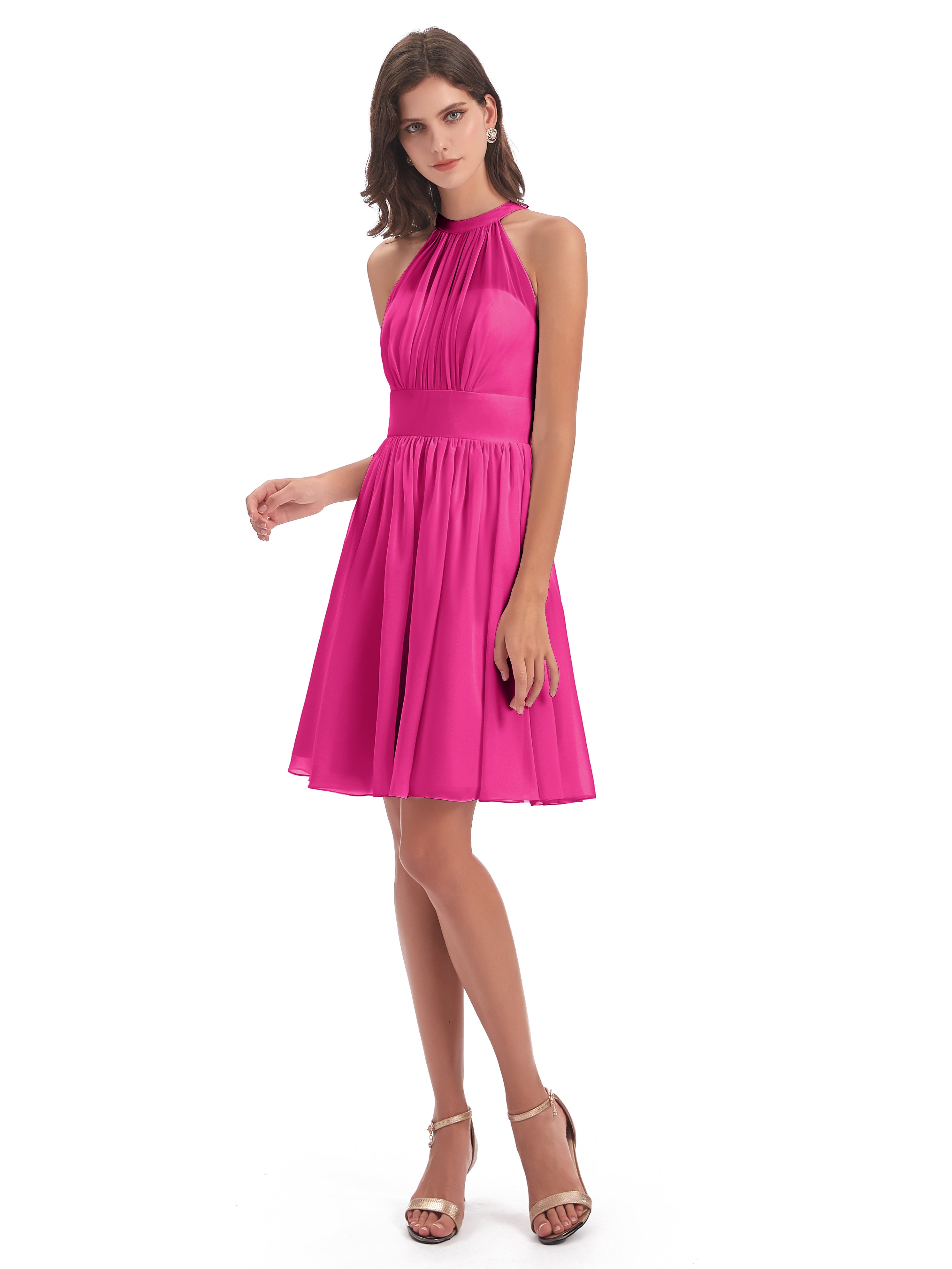 Robe Demoiselle D Honneur Azalée Trapèze Mini Licou Mousseline Courte Robes Demoiselle D'Honneur