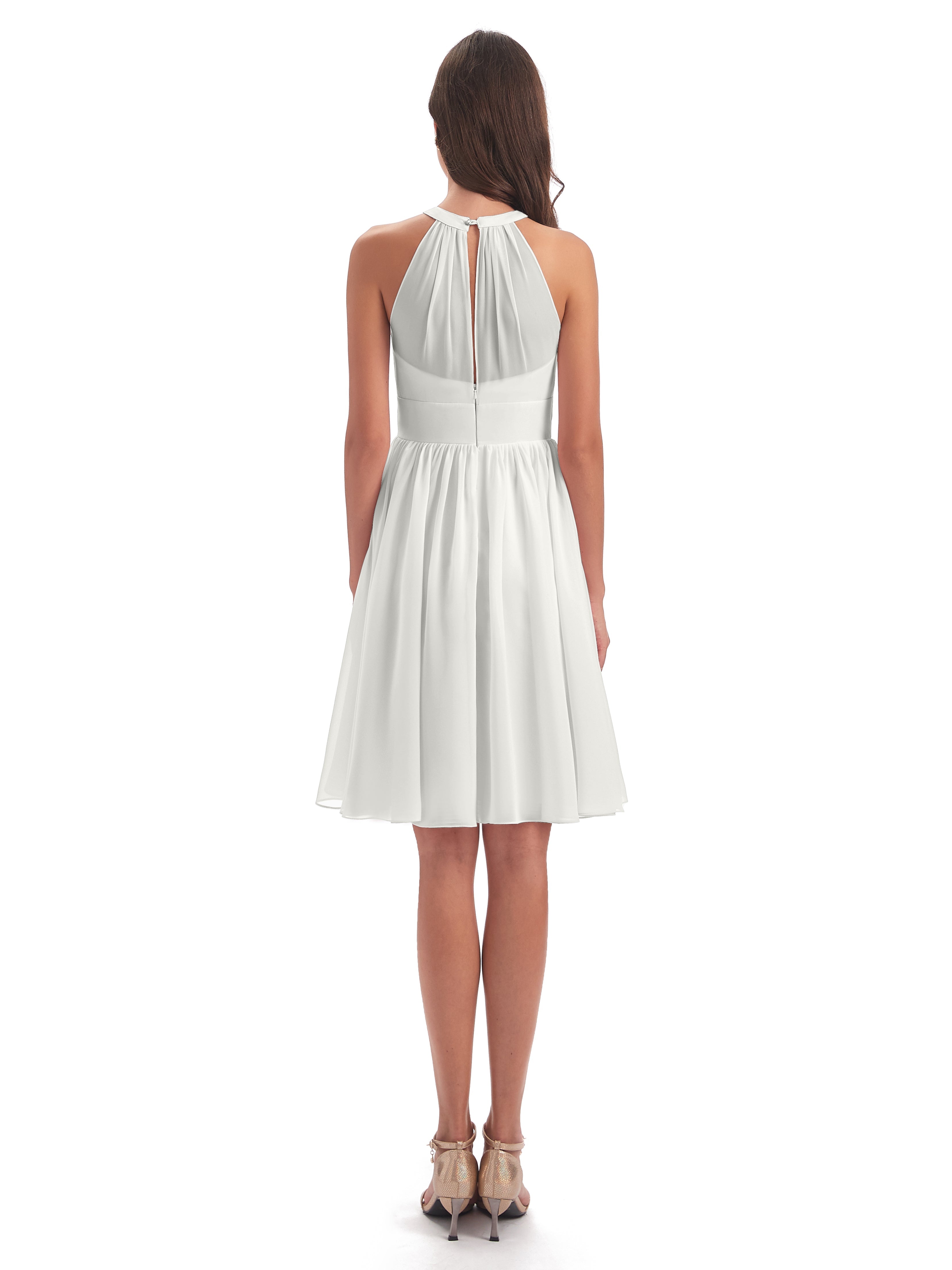 Robes De Demoiselle D'Honneur Ivoire Trapèze Mini Licou Mousseline Courte Robes Demoiselle D'Honneur