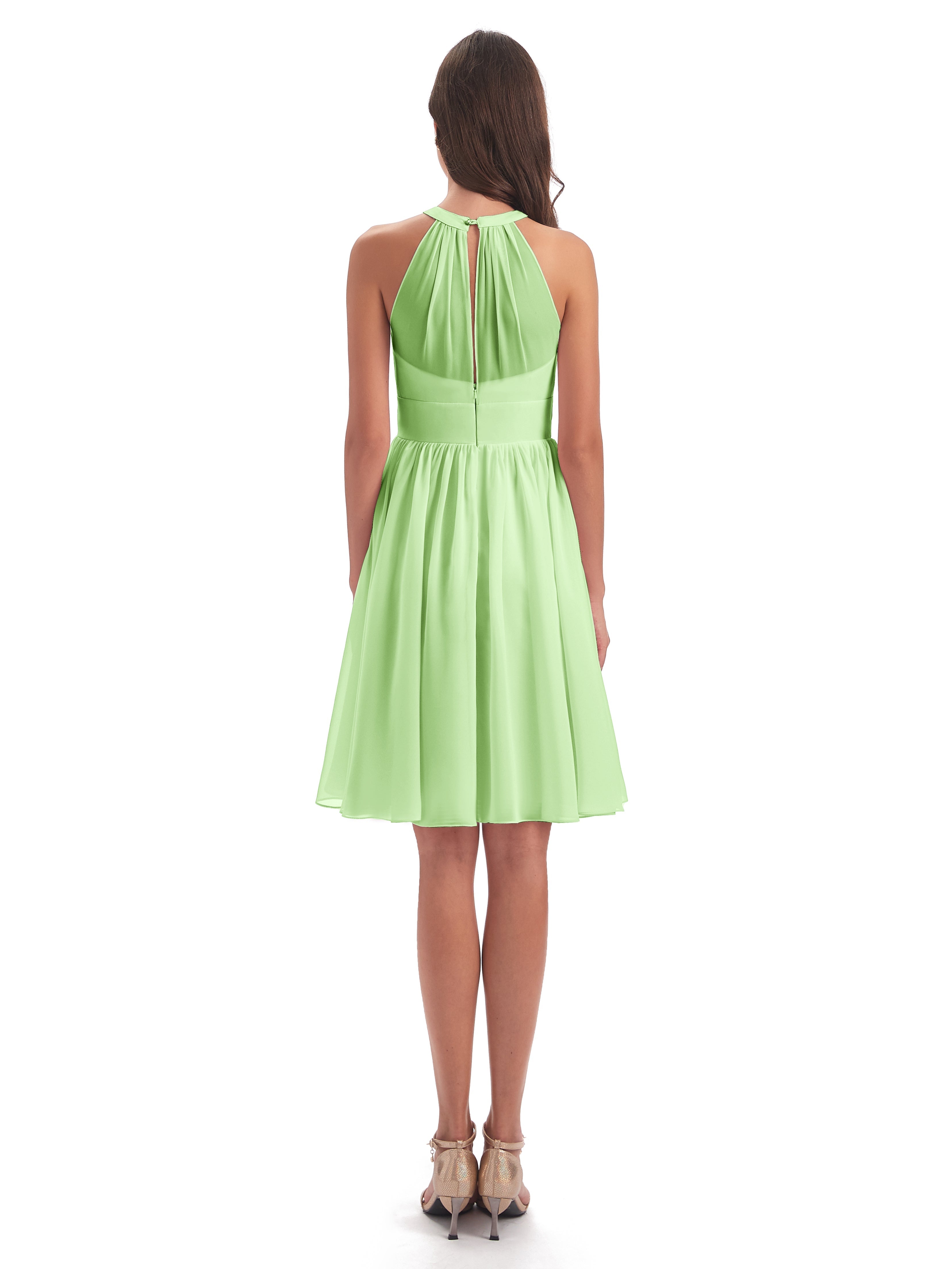 Demoiselle Robe Vert Sauge Trapèze Mini Licou Mousseline Courte Robes Demoiselle D'Honneur