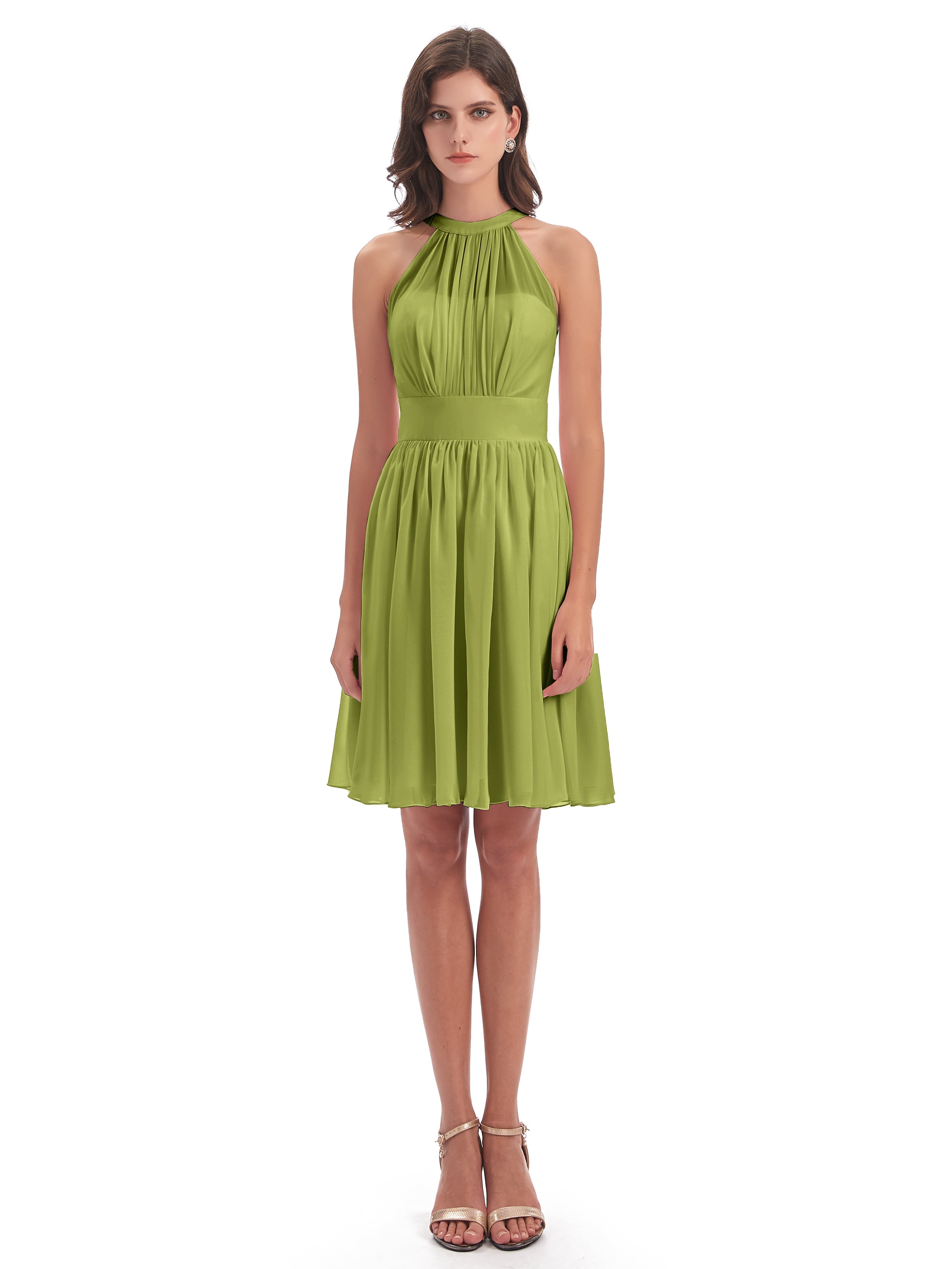 Robes De Demoiselle D'Honneur Trèfle Trapèze Mini Licou Mousseline Courte Robes Demoiselle D'Honneur