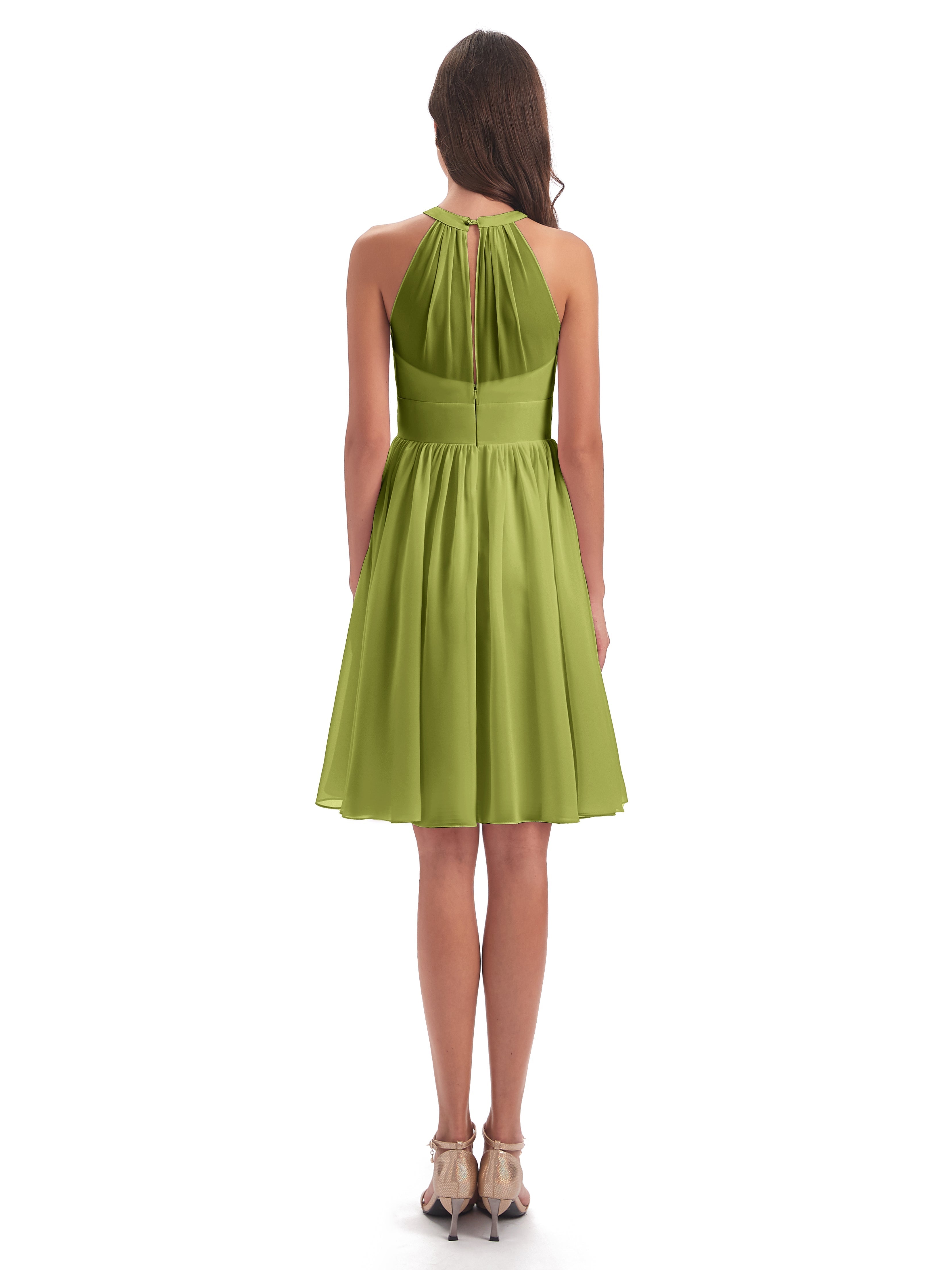 Robes De Demoiselle D'Honneur Trèfle Trapèze Mini Licou Mousseline Courte Robes Demoiselle D'Honneur