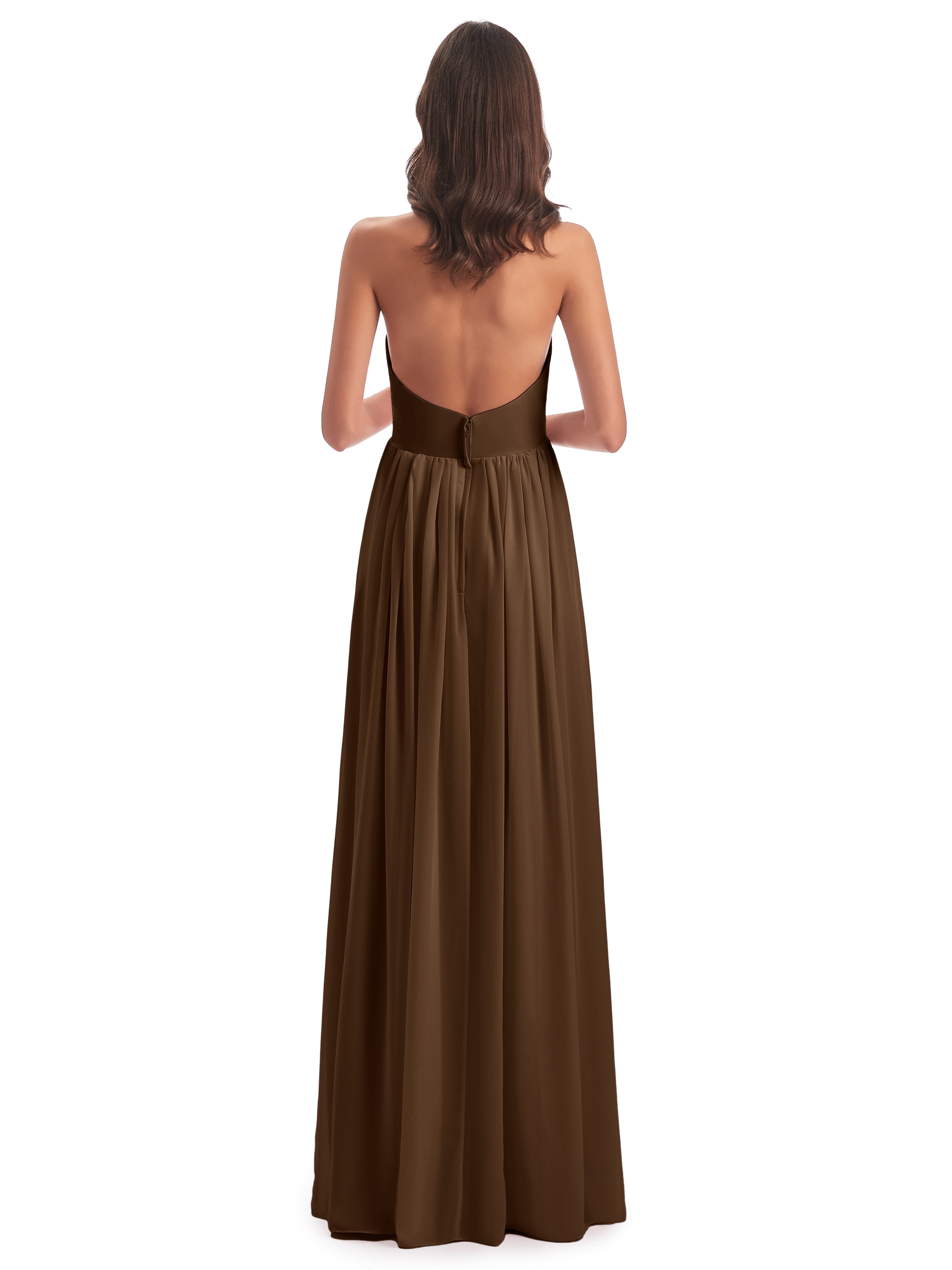 Robe Demoiselle D Honneur Brun Camila Licou Dos Nu Plis Robes Demoiselle D'Honneur