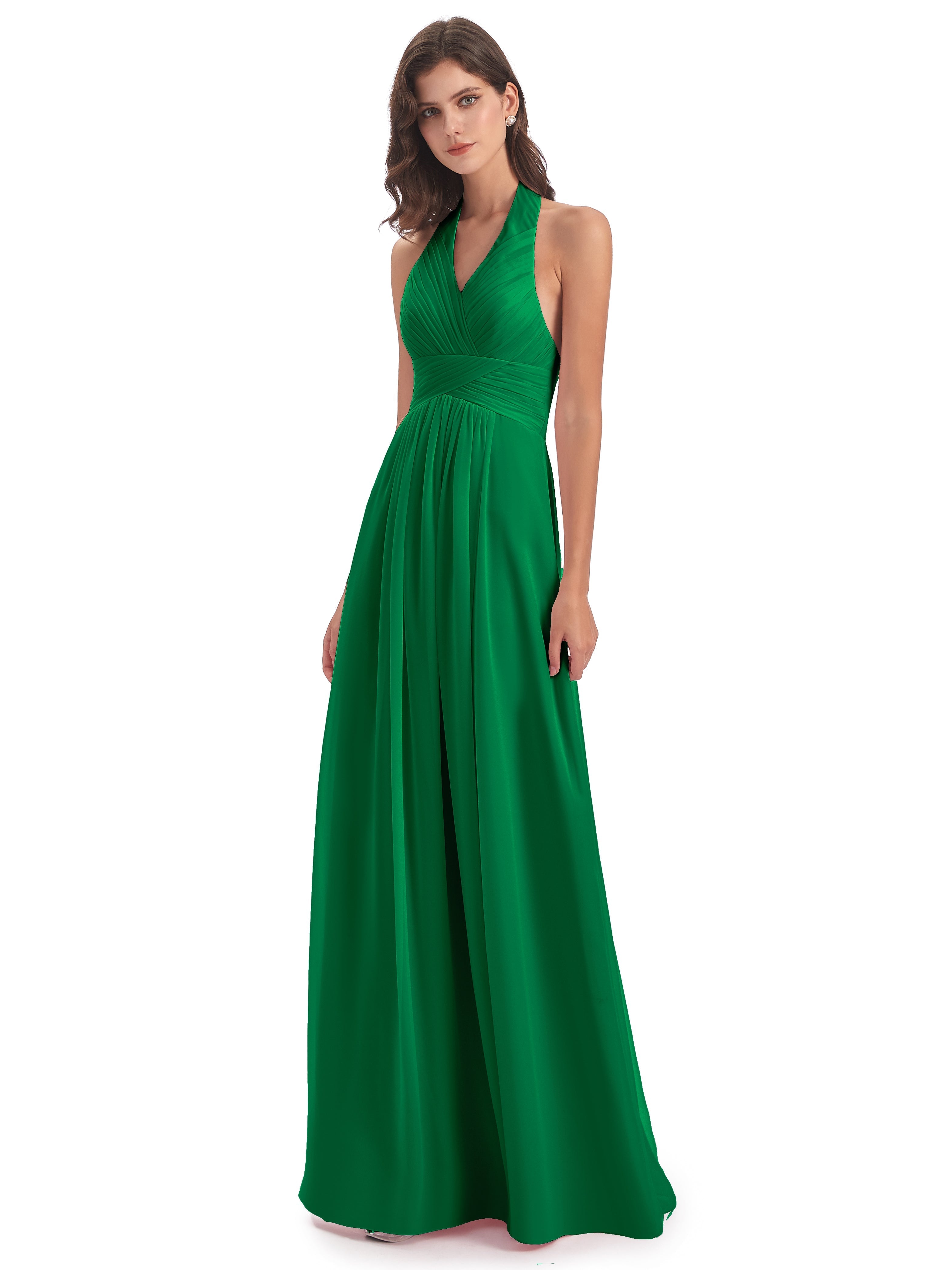 Wedding Party Robe Vert Emeraude Demoiselle D Honneur Camila Licou Dos Nu Plis Robes Demoiselle D'Honneur