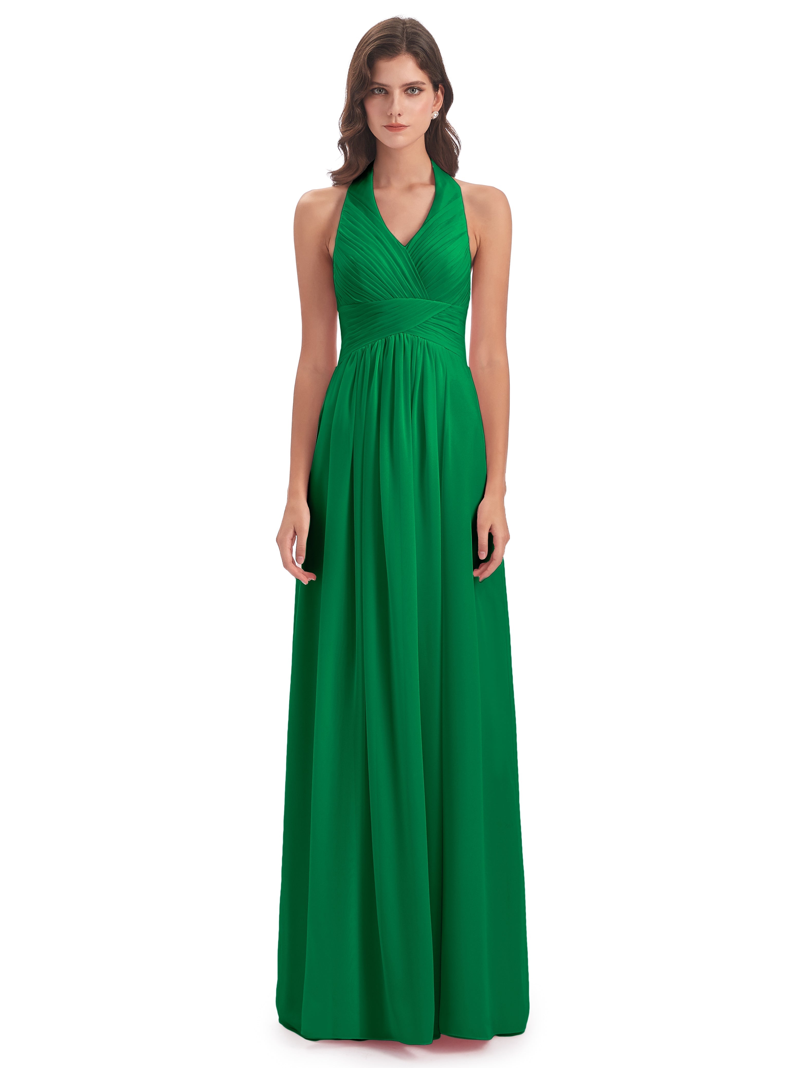 Wedding Party Robe Vert Emeraude Demoiselle D Honneur Camila Licou Dos Nu Plis Robes Demoiselle D'Honneur