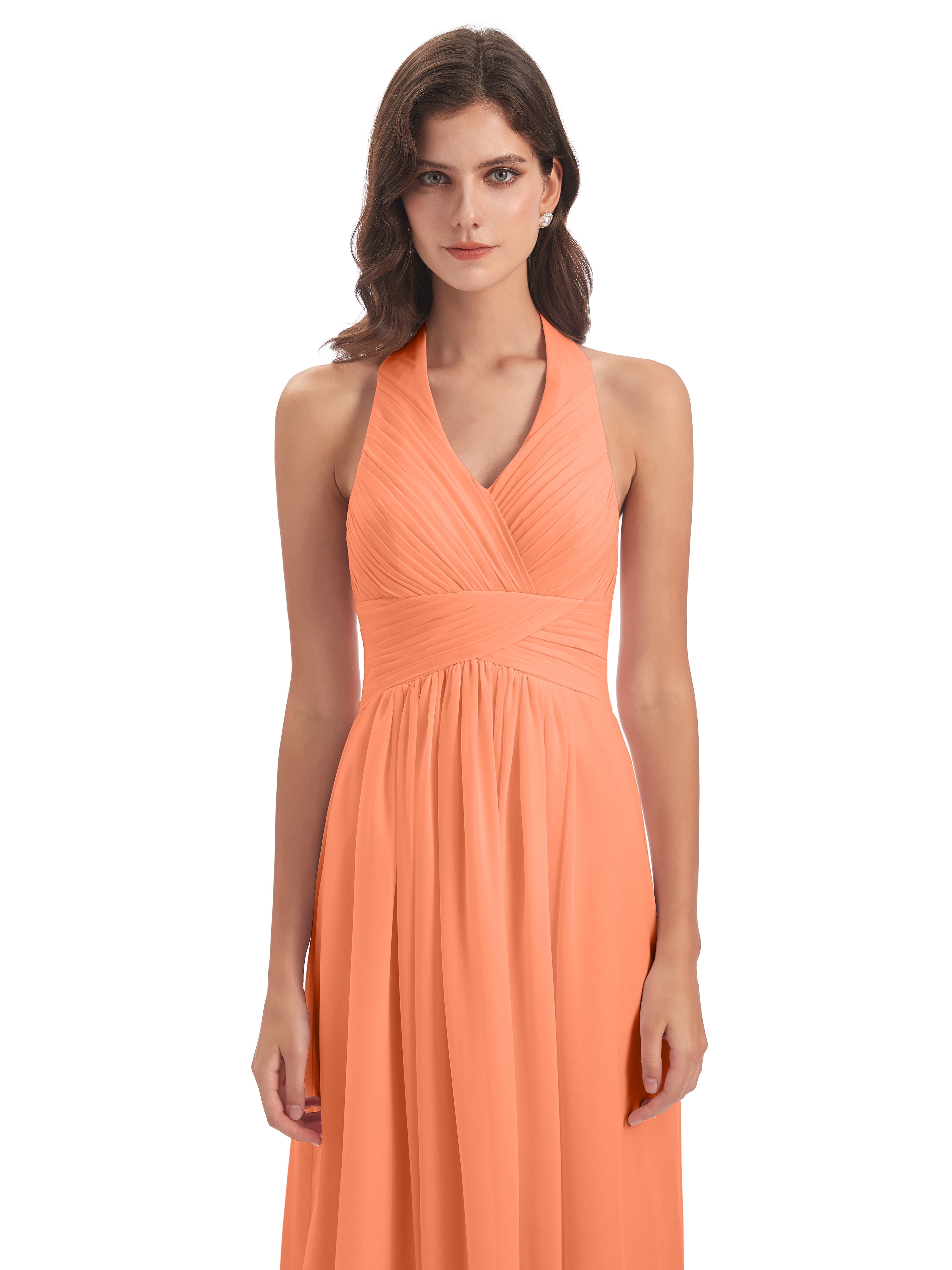 Robes De Demoiselle D'Honneur Papaye Camila Licou Dos Nu Plis Robes Demoiselle D'Honneur
