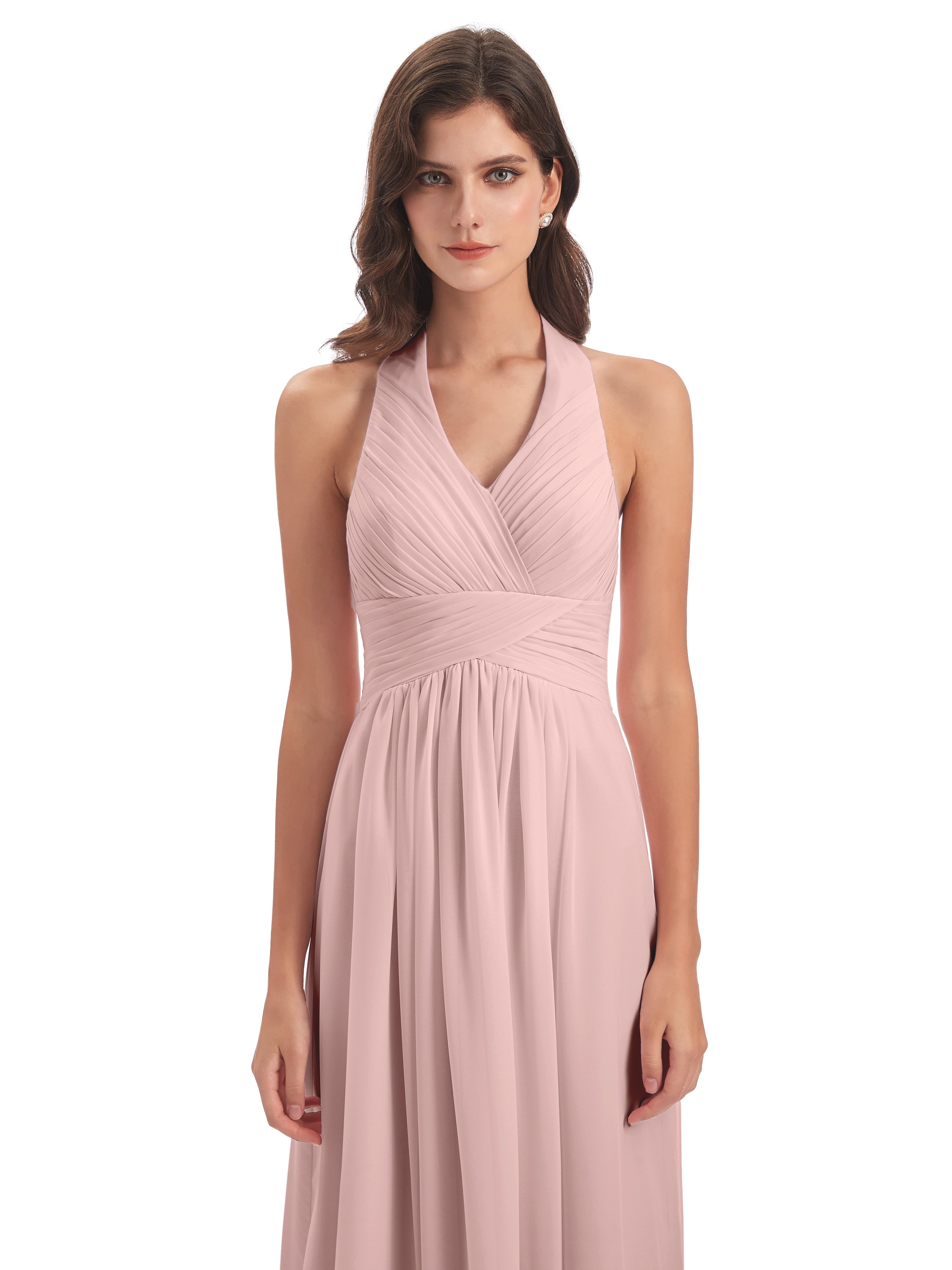 Robe De Demoiselle D Honneur Rose Poudré Camila Licou Dos Nu Plis Robes Demoiselle D'Honneur