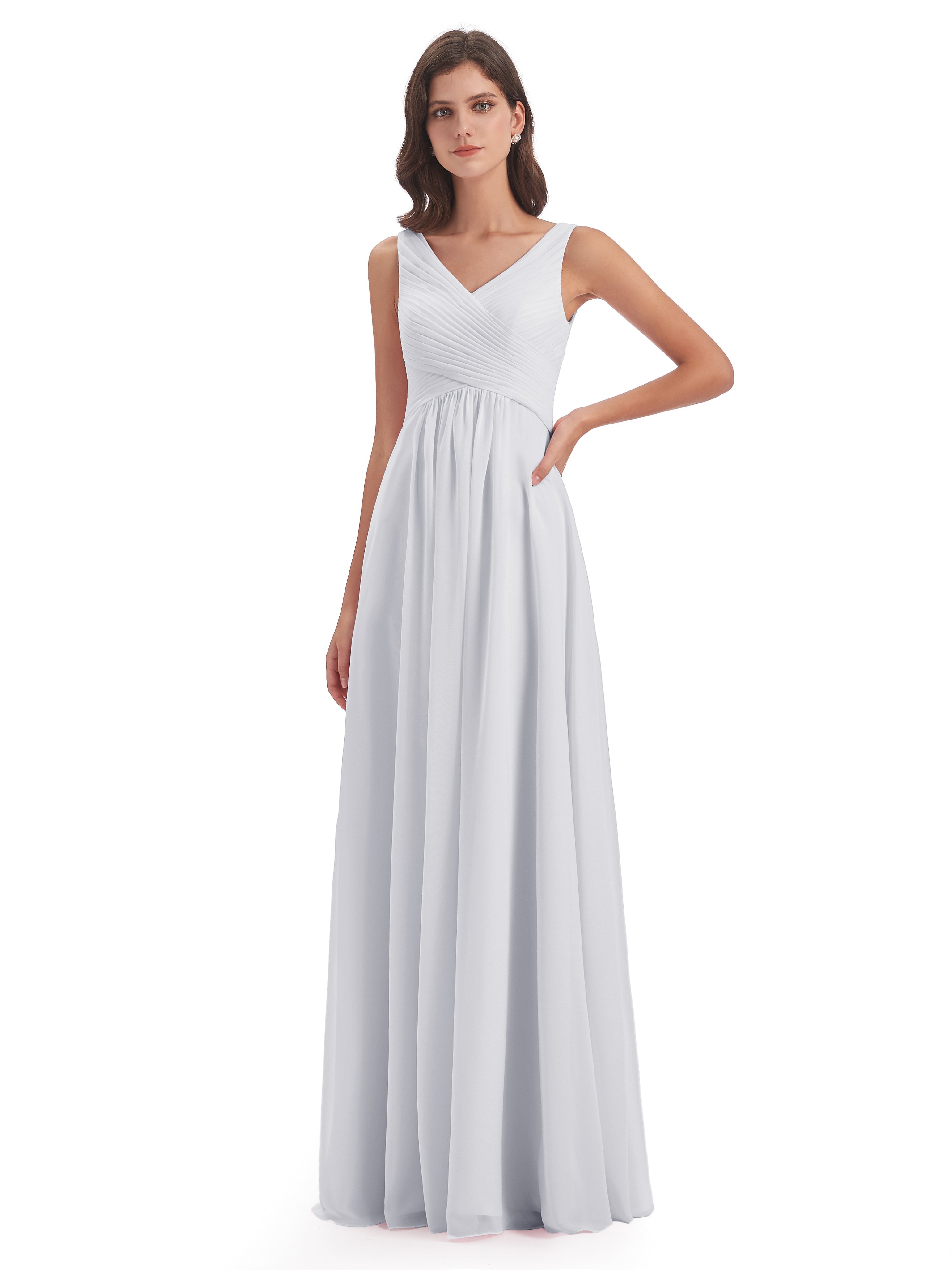 Toutes Les Robes De Demoiselle D'Honneur Blanches Col V Bretelle Mousseline Robes Demoiselle D'Honneur
