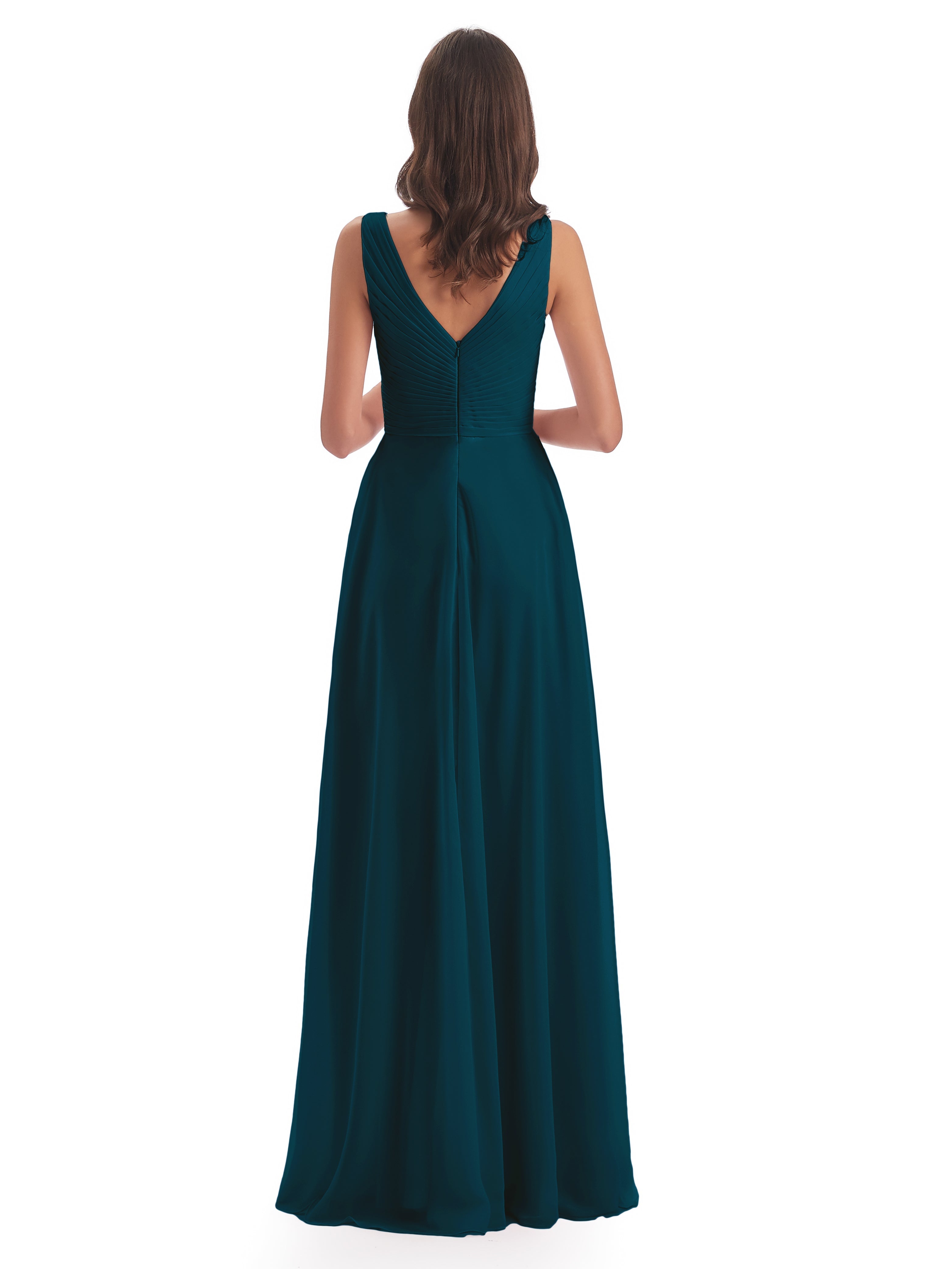 Robe De Demoiselle D'Honneur Bleu Encre Col V Bretelle Mousseline Robes Demoiselle D'Honneur
